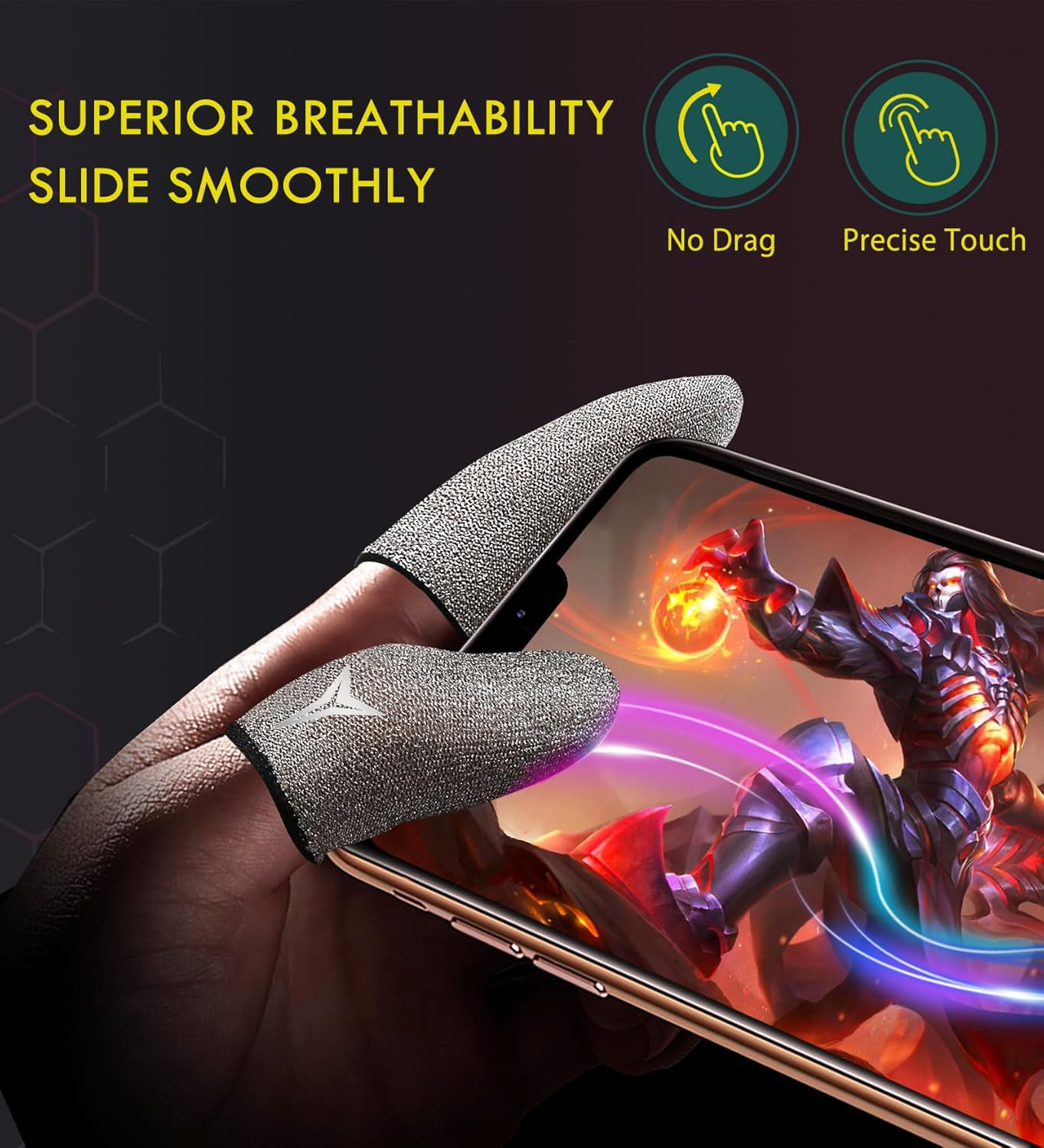 Longer Size for 5 Fingers, No More Slipping,Professional Pure Silver Fiber Finge