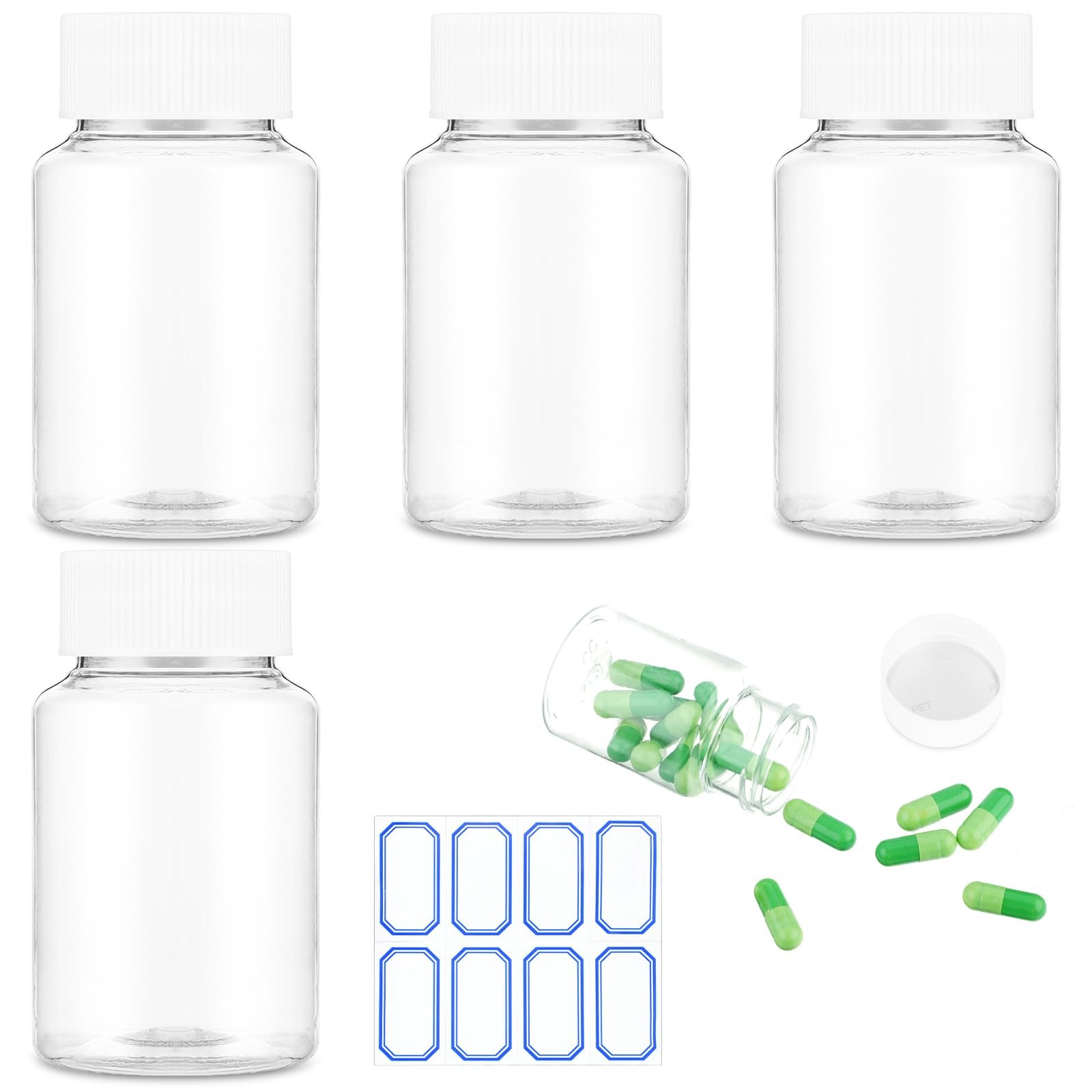 WLLHYF 4Pcs Clear Pill Bottle, 80ml Empty Clear Plastic Pill Bottles Medicine…