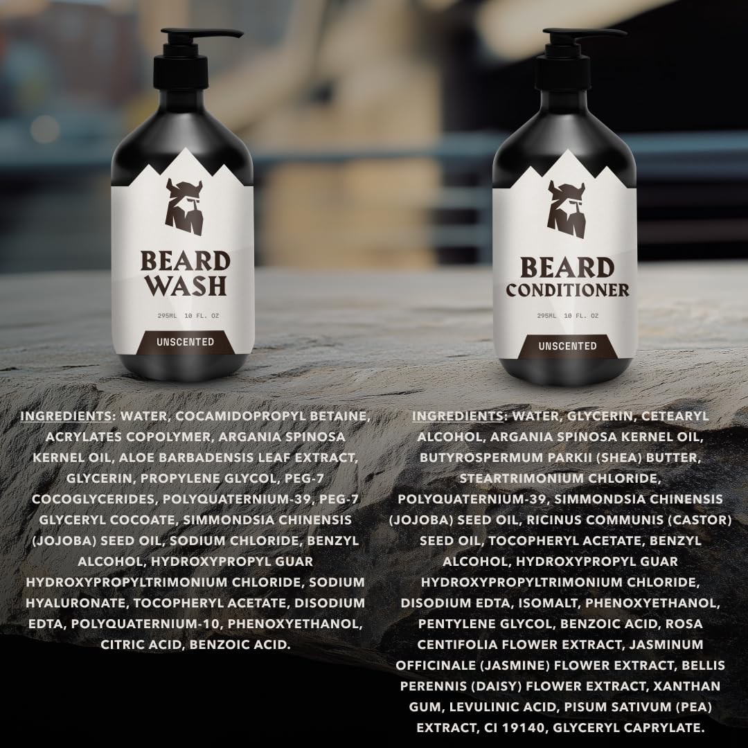 Unscented Beard Wash & Conditioner Pack of 2 – Deep Cleansing Oil, Jojoba Oil, I