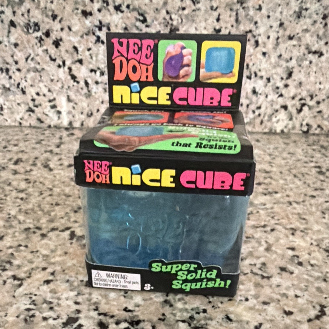 Nee Doh Nice Cube Super Solid Squish Blue Gel Squeeze Ball Stress Reliever