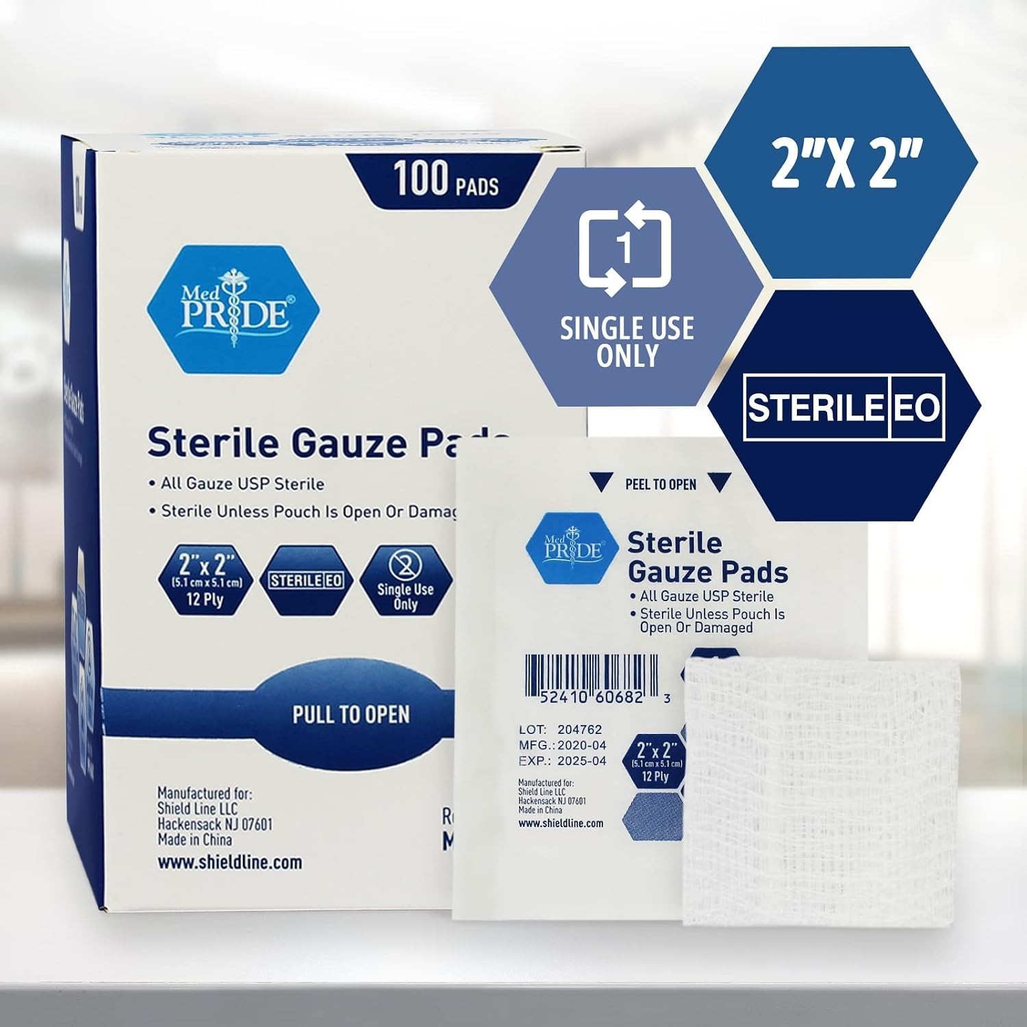 High Absorbency Sterile Gauze Pads, 2×2 Inches, 100 Individually Packed