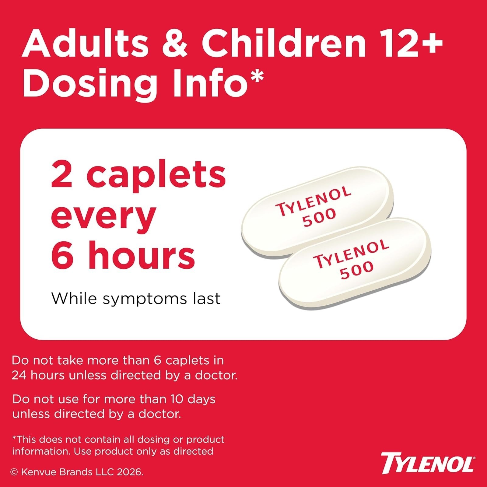 Tylenol Extra Strength Caplets 500mg Pain Relief Fever Reducer 100 Count