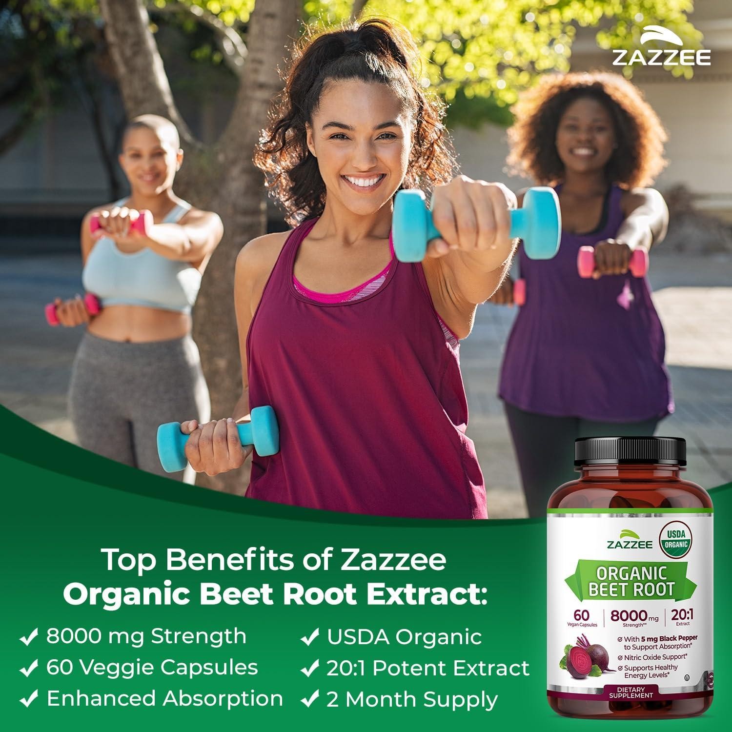 USDA Organic Beet Root 8000 mg Strength 20:1 Extract, 60 Vegan Capsules, Kosher