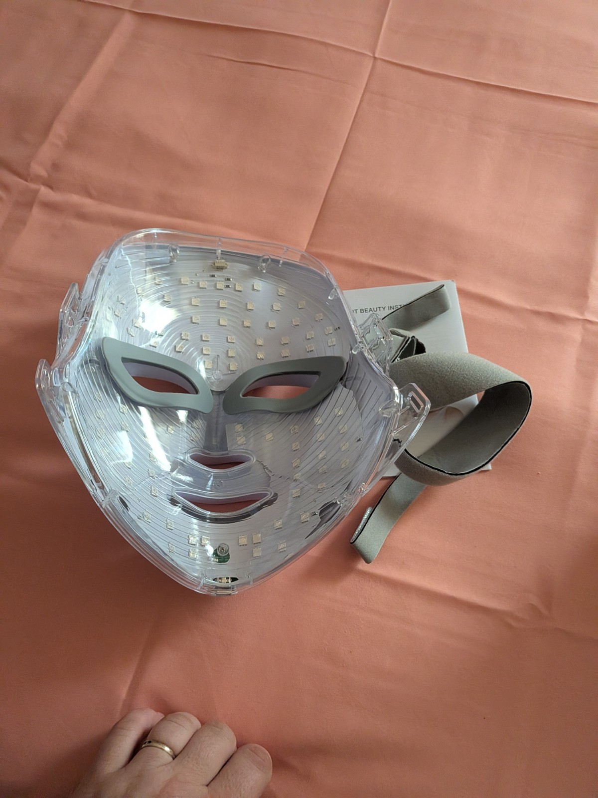 LED Light Therapy Face Mask, Head Strap, Rechargeable Battery, USB Cable, White