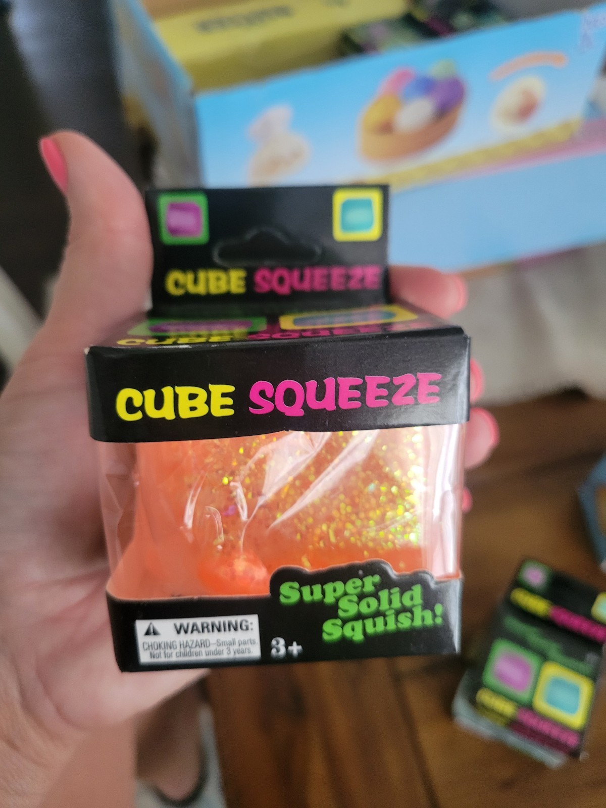 Cube Squeeze Super Solid Squish Gel Glitter Squeeze Cube Stress Reliever, P/P/O