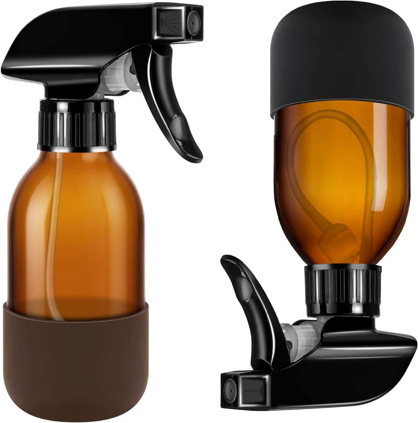 Tecohouse 2 Pack 360° Amber Glass Spray Bottles with Silicone Sleeve, 4 oz Empty