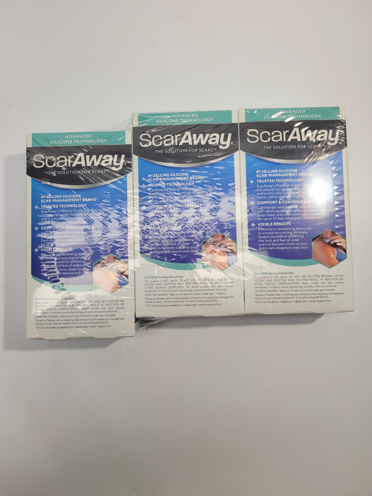 Lot of 3 ScarAway Medical-Grade Clear Silicone Scar Sheets 6 Sheets Each NEW