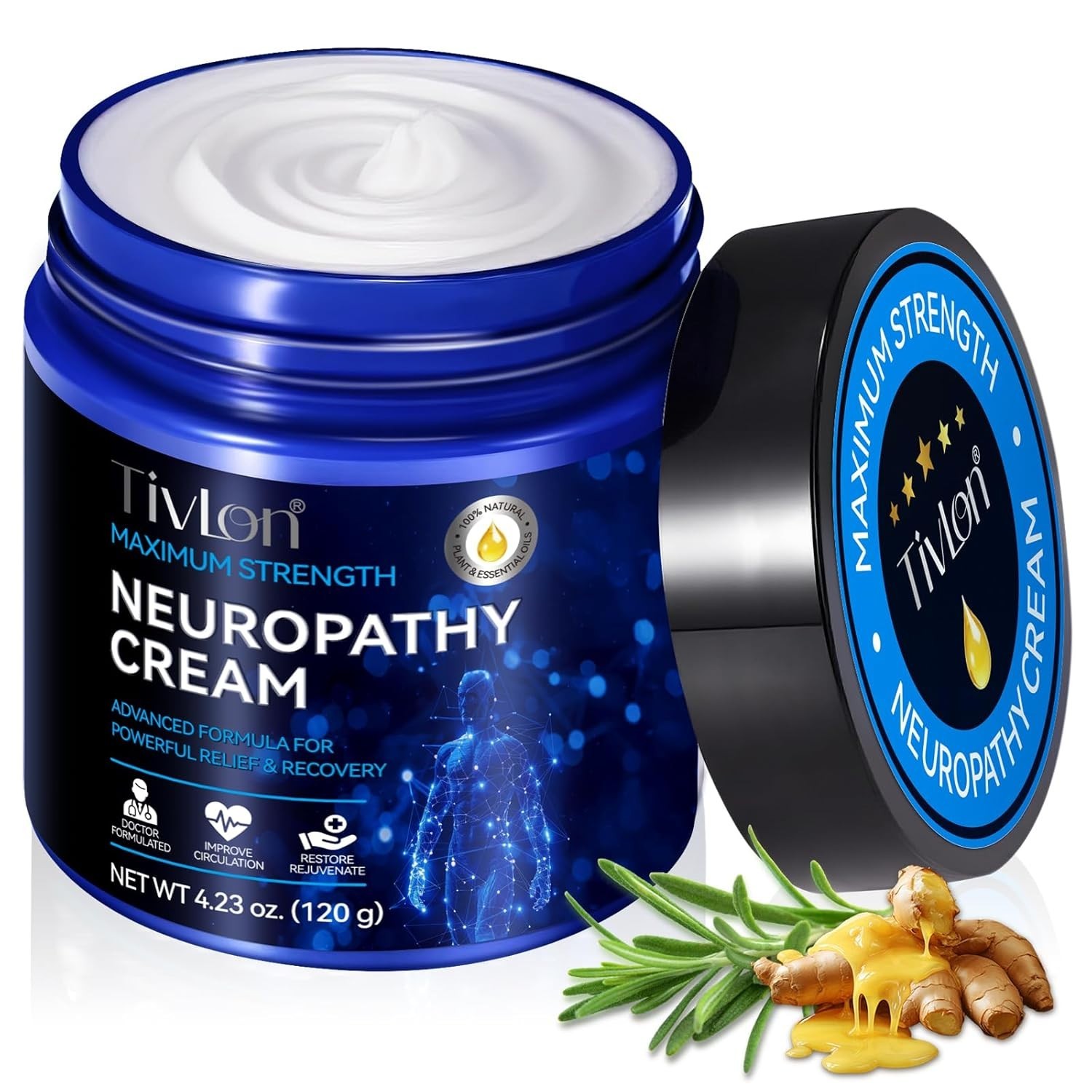 Nerve Relief Cream & Natural Ingredients – Soothing Foot & Hand Cream 4oz (120g)
