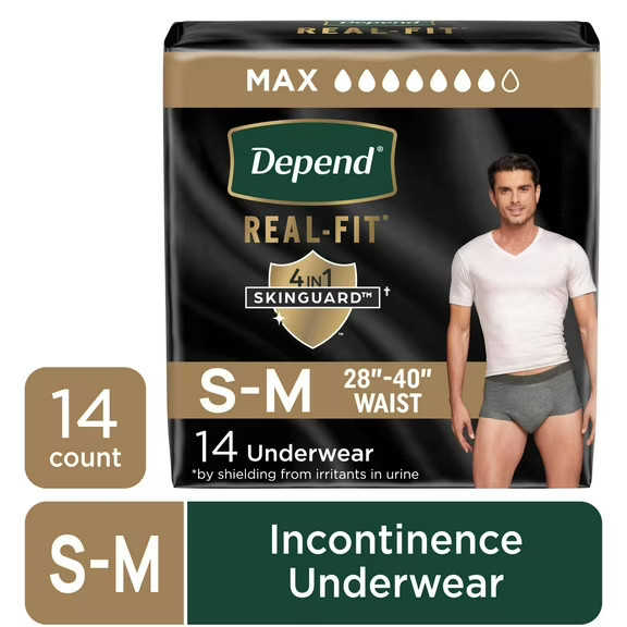 Depend Real Fit Incontinence Underwear for Men, Adult Diapers, S/M, Grey, 14 Cou