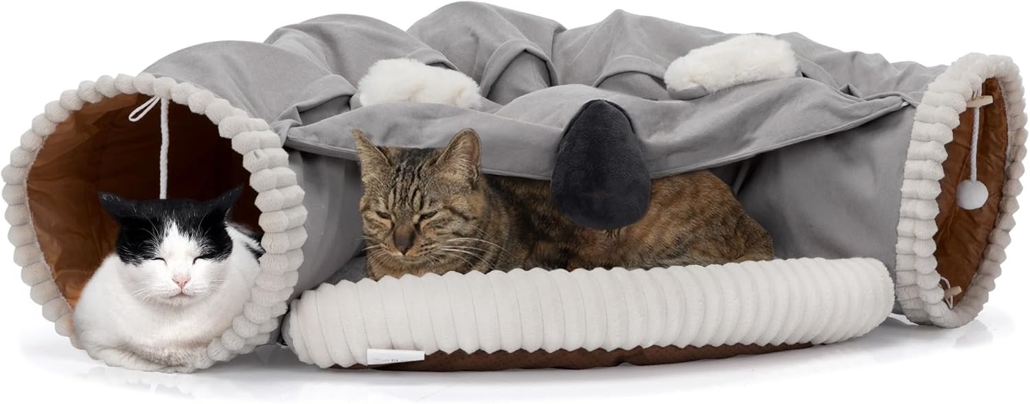 COZIWOW Cat Tunnel Bed,2-in-1 Collapsible Cat Tunnel Carpet with Removable Kitty