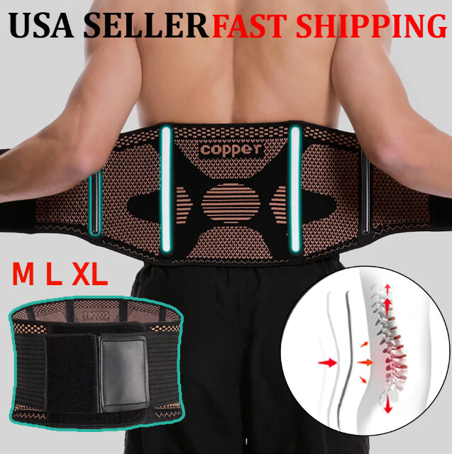 Copper Lumbar Waist Support Brace Belt Lower Back Pain Relief for Men Women