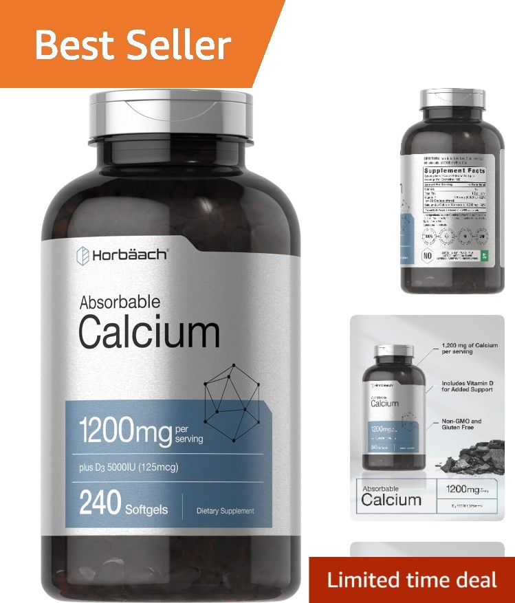 Calcium & Vitamin D3 Softgels – High Absorption, Non-GMO, Gluten-Free Support…