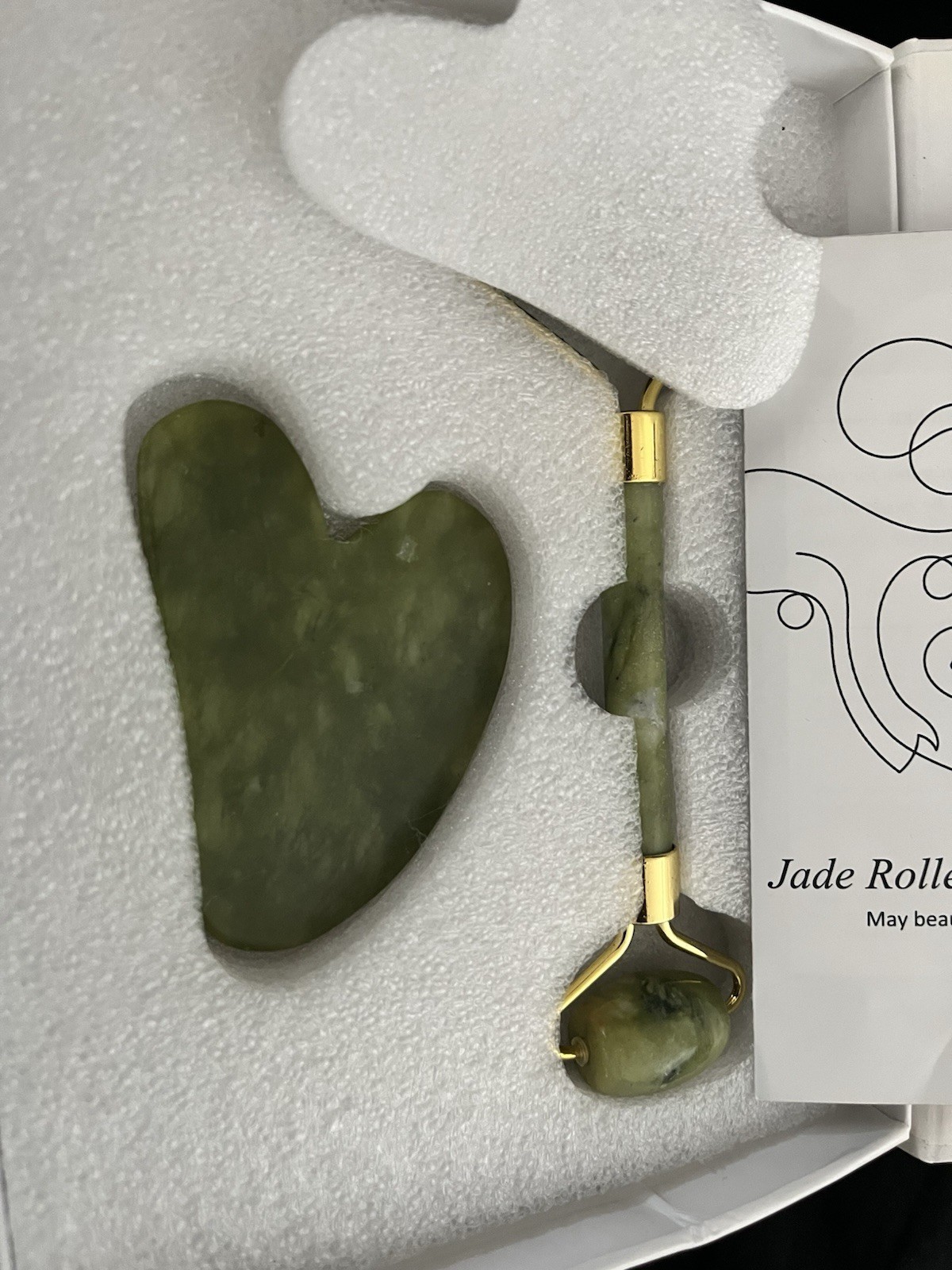 baiimei Jade Roller & Gua Sha Stone Set, Natural Green for Face & Neck