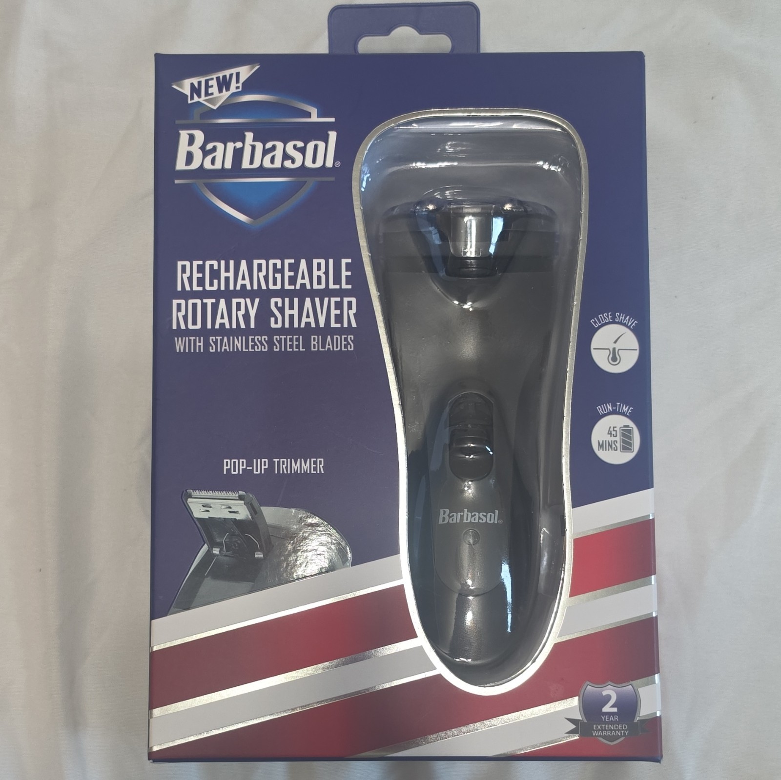 New Barbasol Rechargeable 3-Head Rotary Facial Shaver w/ Pop-Up Trimmer, Gray