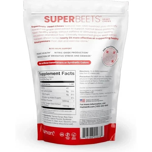 2 PACKS HumanN – SUPER BEETS Heart Chews, Nitric Oxide Booster for Heart Health