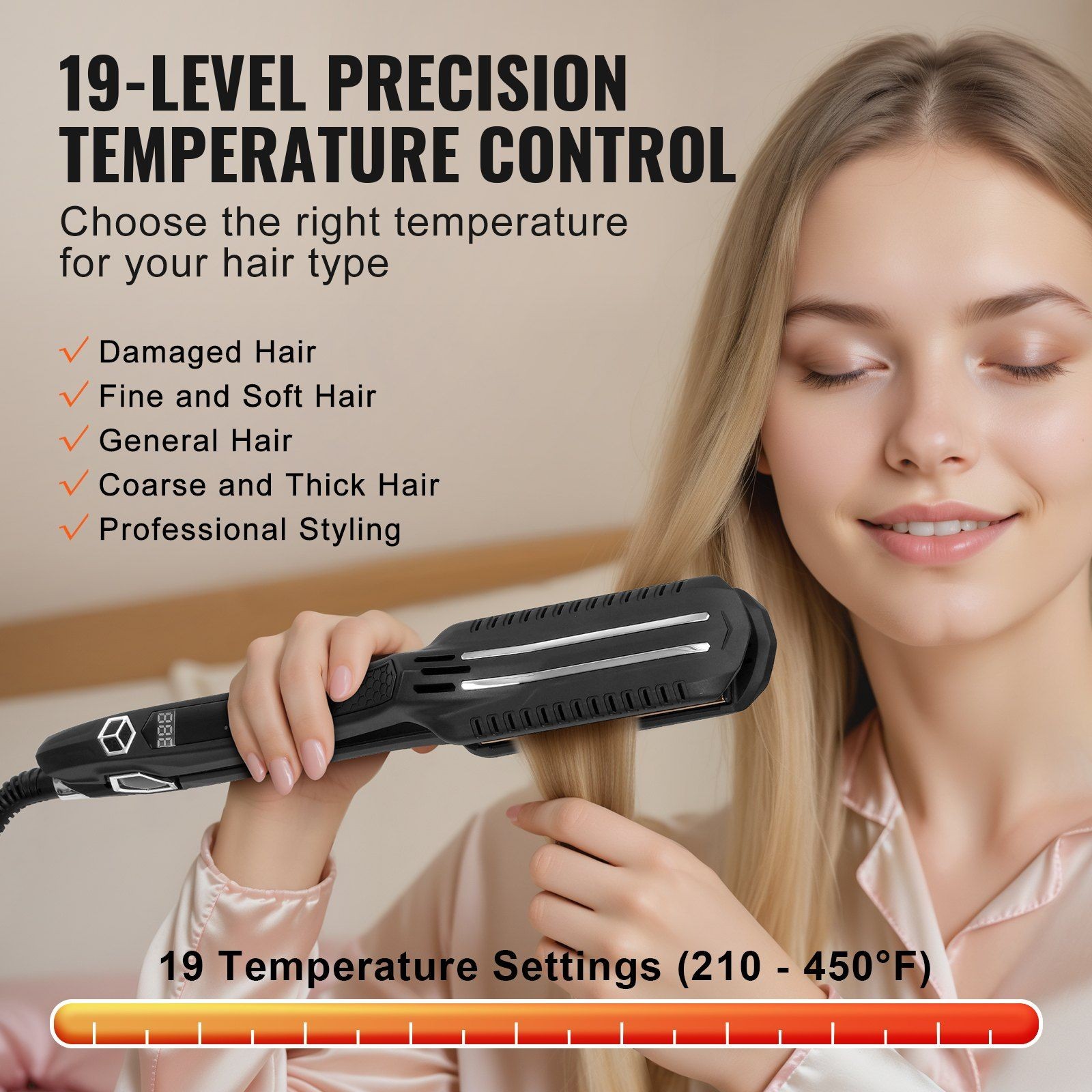 1.5-inch Titanium Flat Iron with LCD 19 Temp Levels 210°F-450°F Dual Voltage