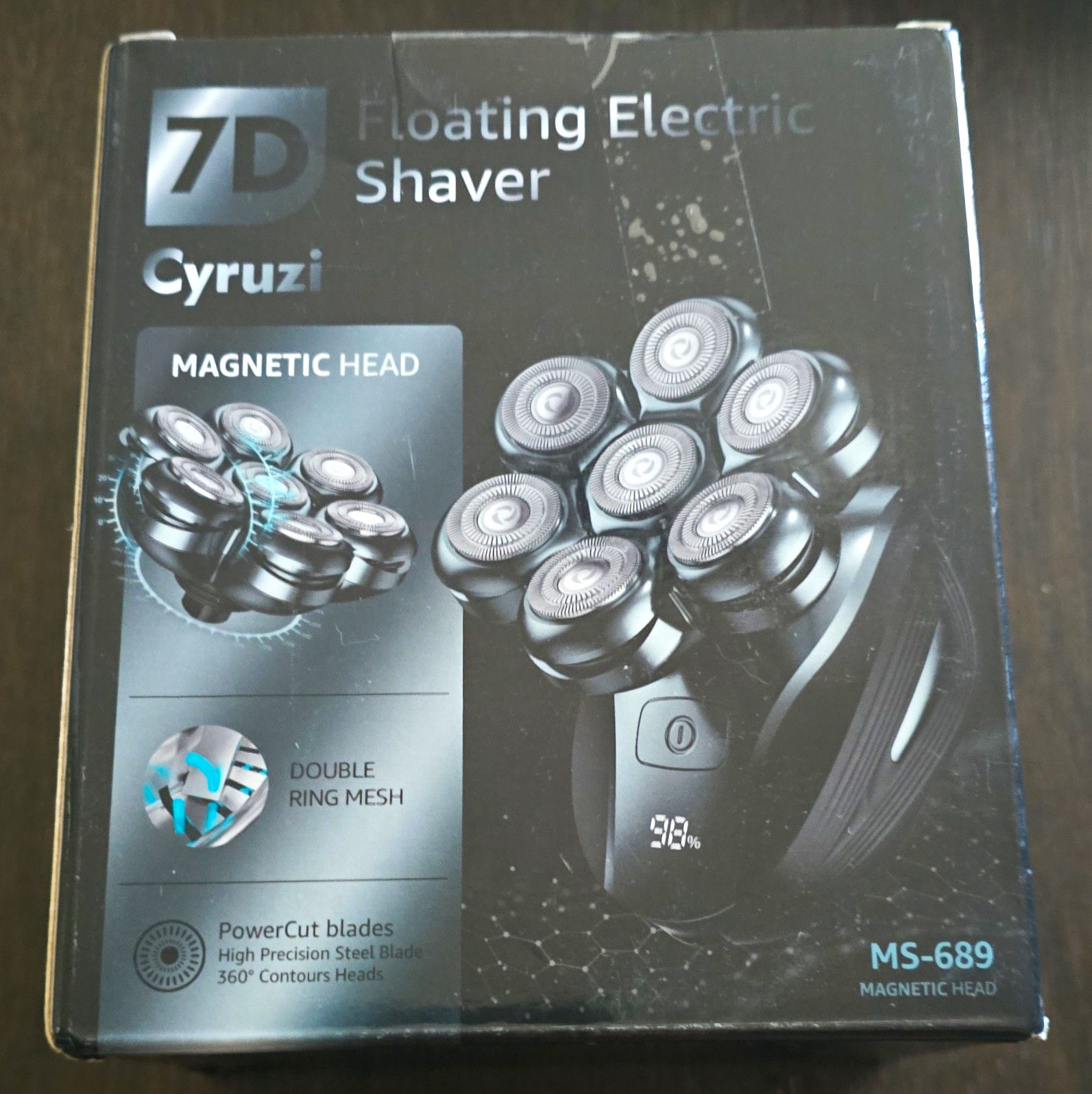Cyruzi MS-689 7-Head Rotary Facial Shaver Wet/Dry Waterproof Cordless Black