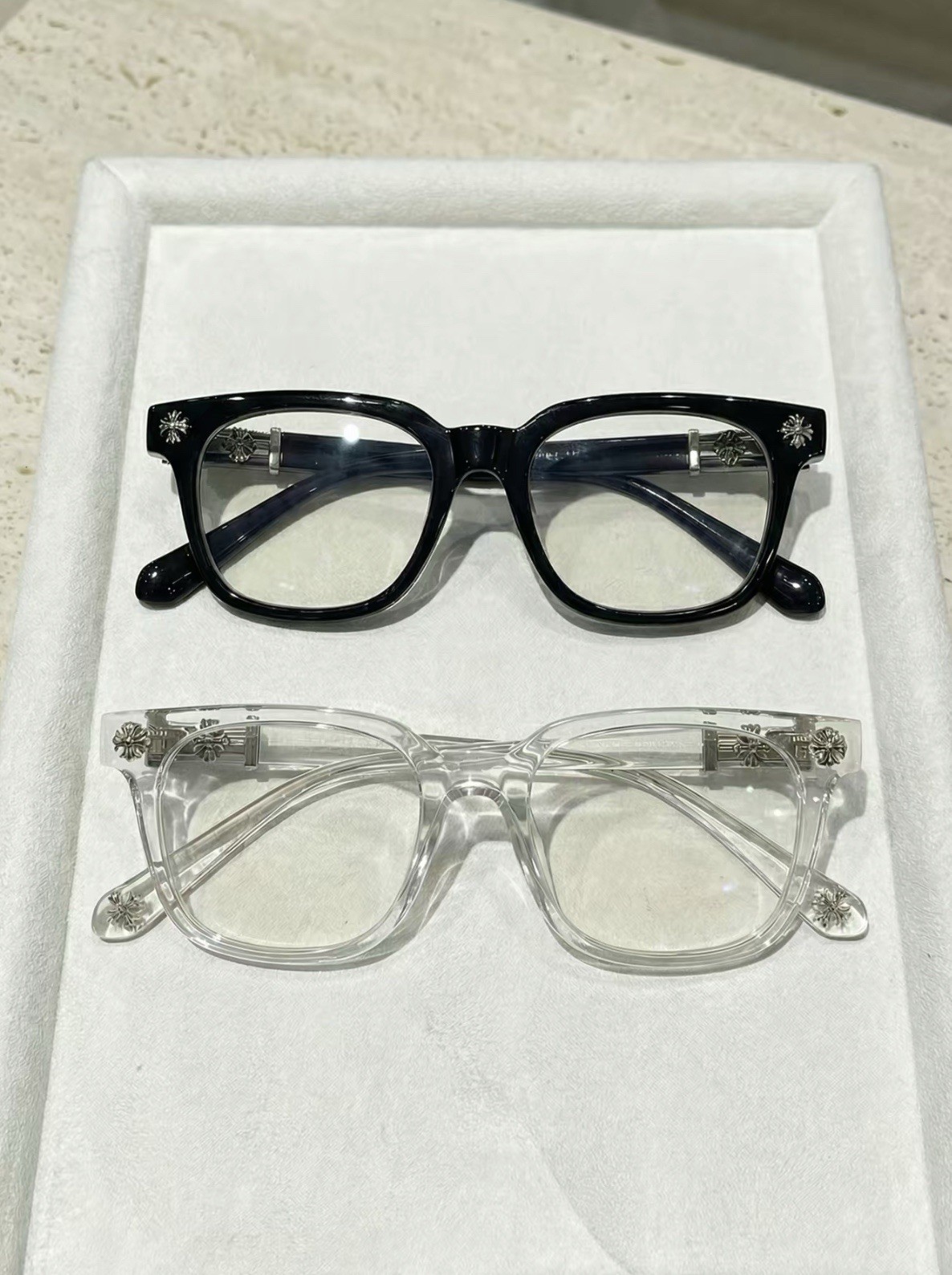Lot of 2 Unisex Adult Square Full Rim Plastic Eyeglass Frames Black & Clear