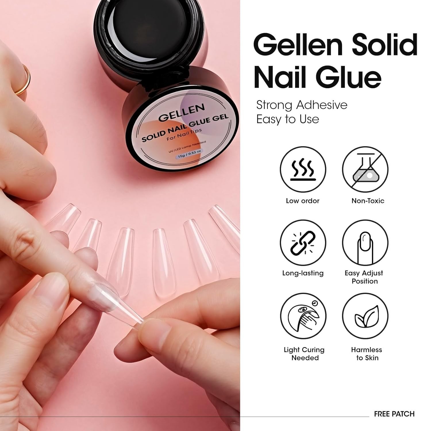 Solid Nail Glue Gel for False Nail Tips, Huge Capacity 15g Press on Solid Acr…