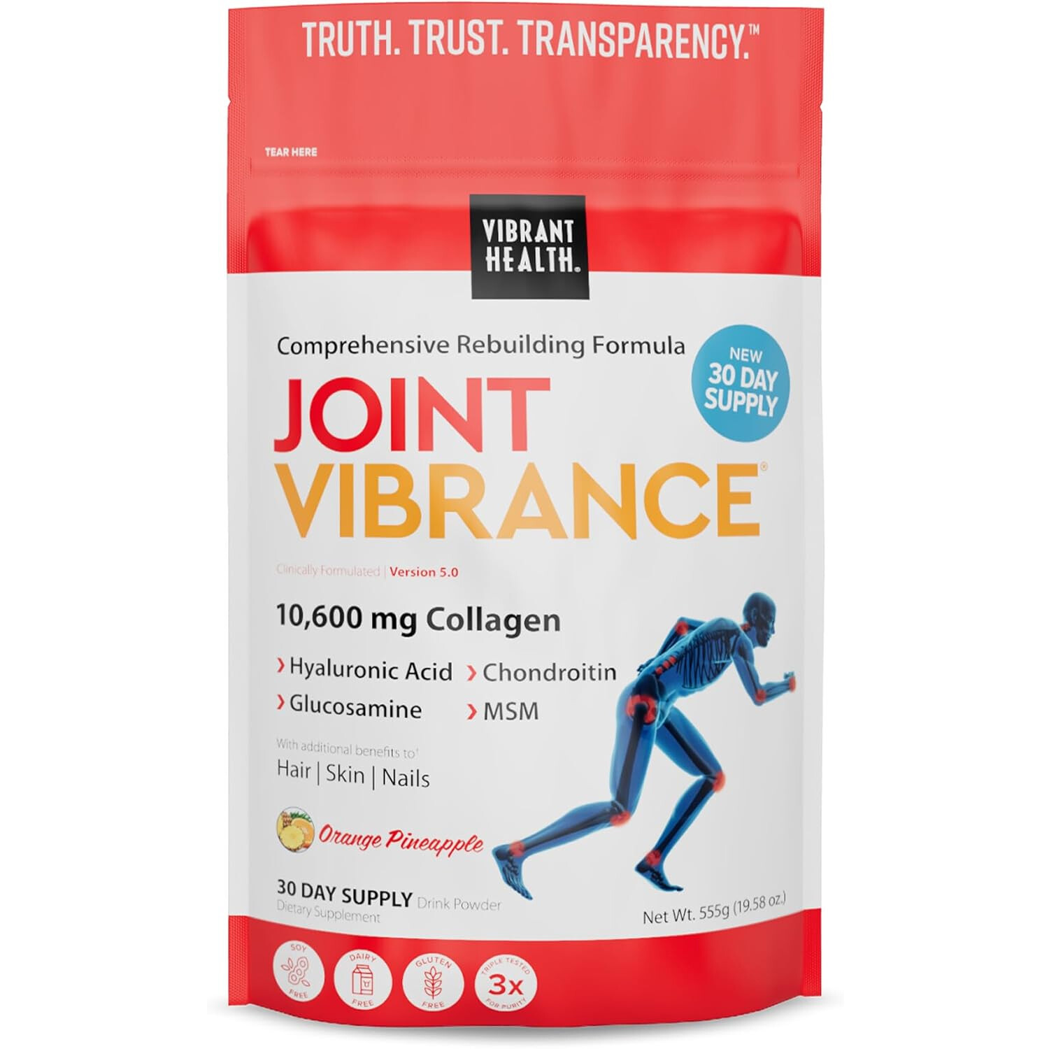 Vibrant Health Joint Vibrance, 10,600 mg Collagen, Orange Pineapple,19.58Oz