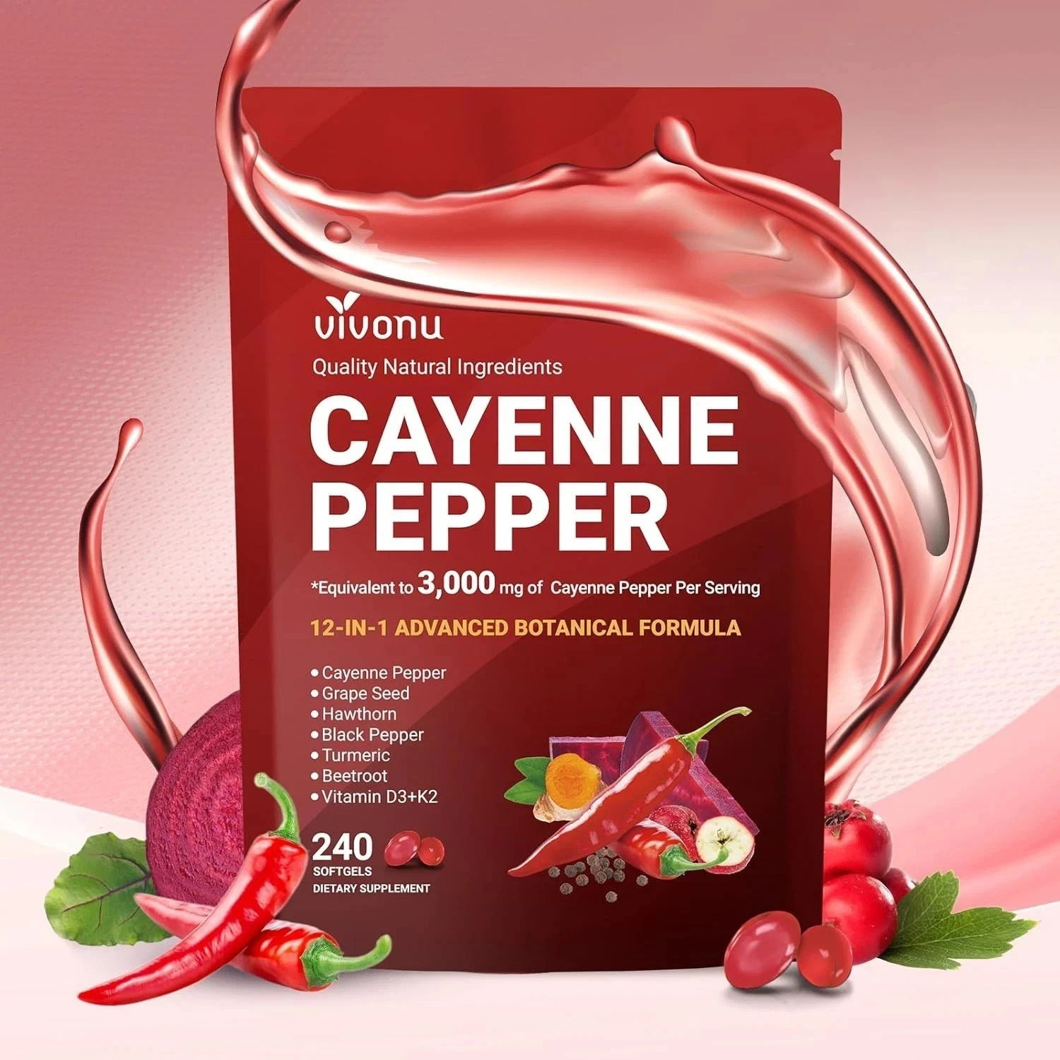 New VivoNu Cayenne Pepper Softgels, 240 Capsules, Free US Shipping
