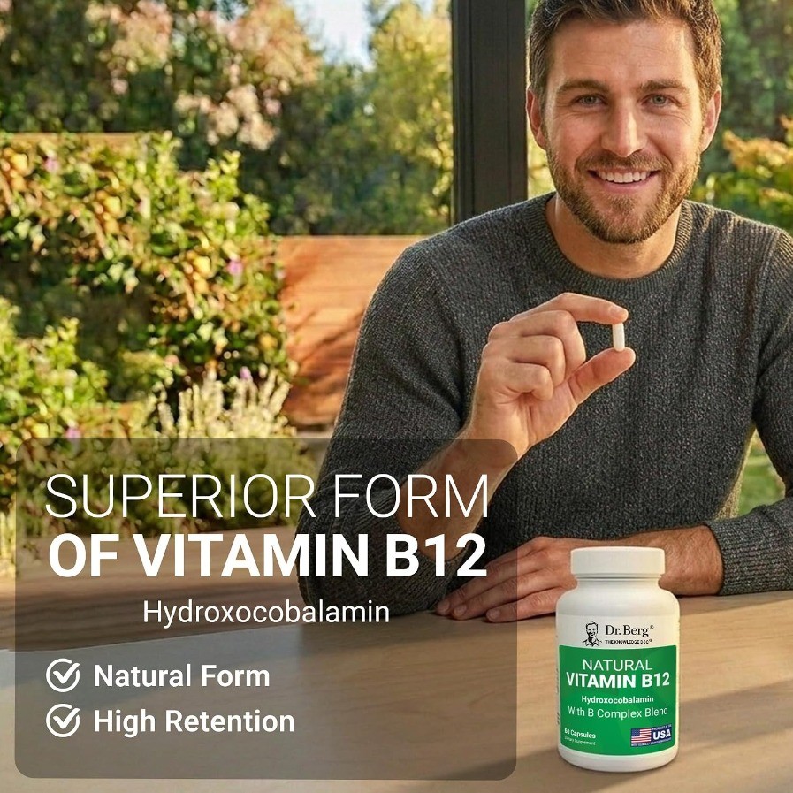 New Dr. Berg Natural Vitamin B12 1000 mcg (Hydroxocobalamin) 60 Capsules