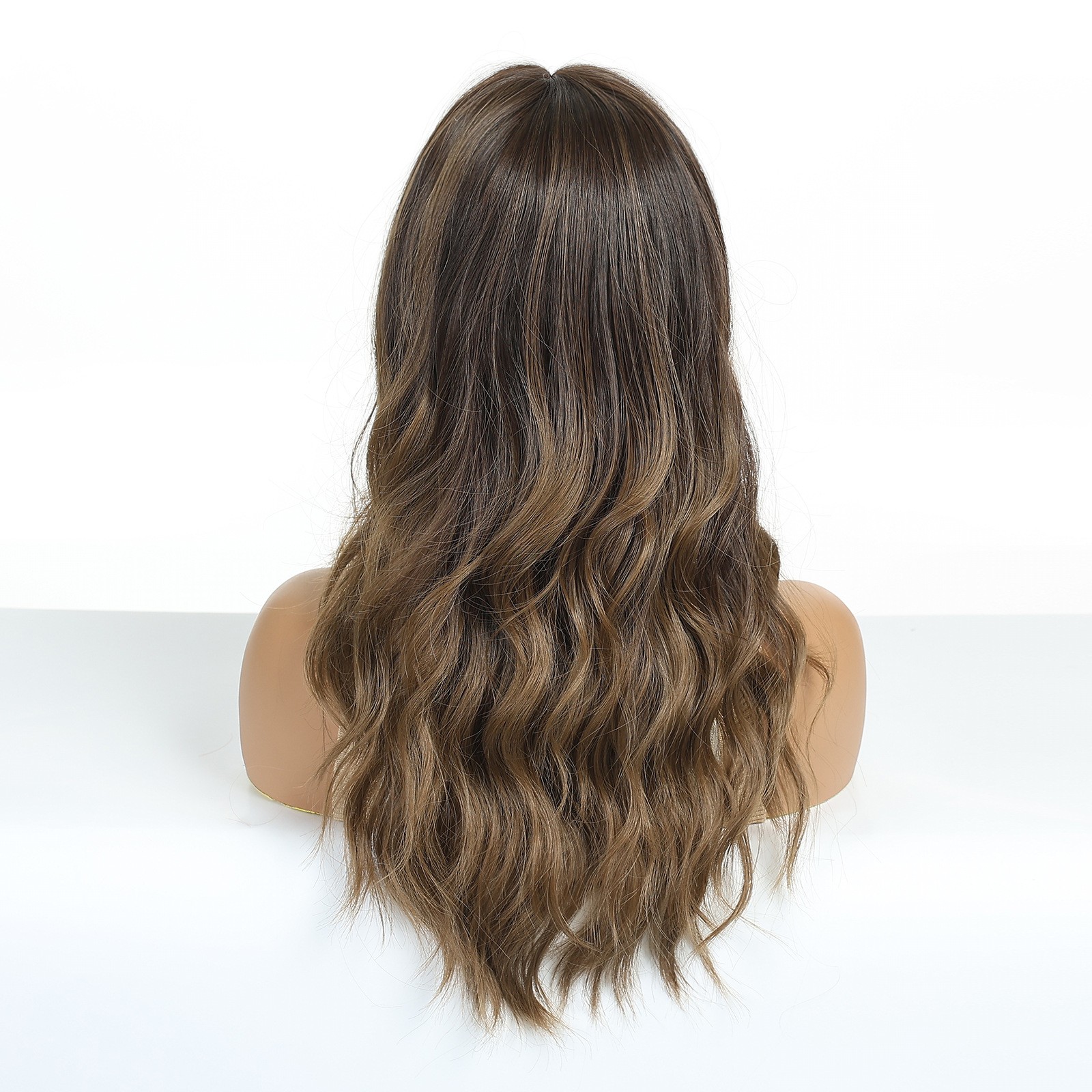 Highlight Brown Long Curly Wig Middle Part Fluffy Natural Full Head Synthetic