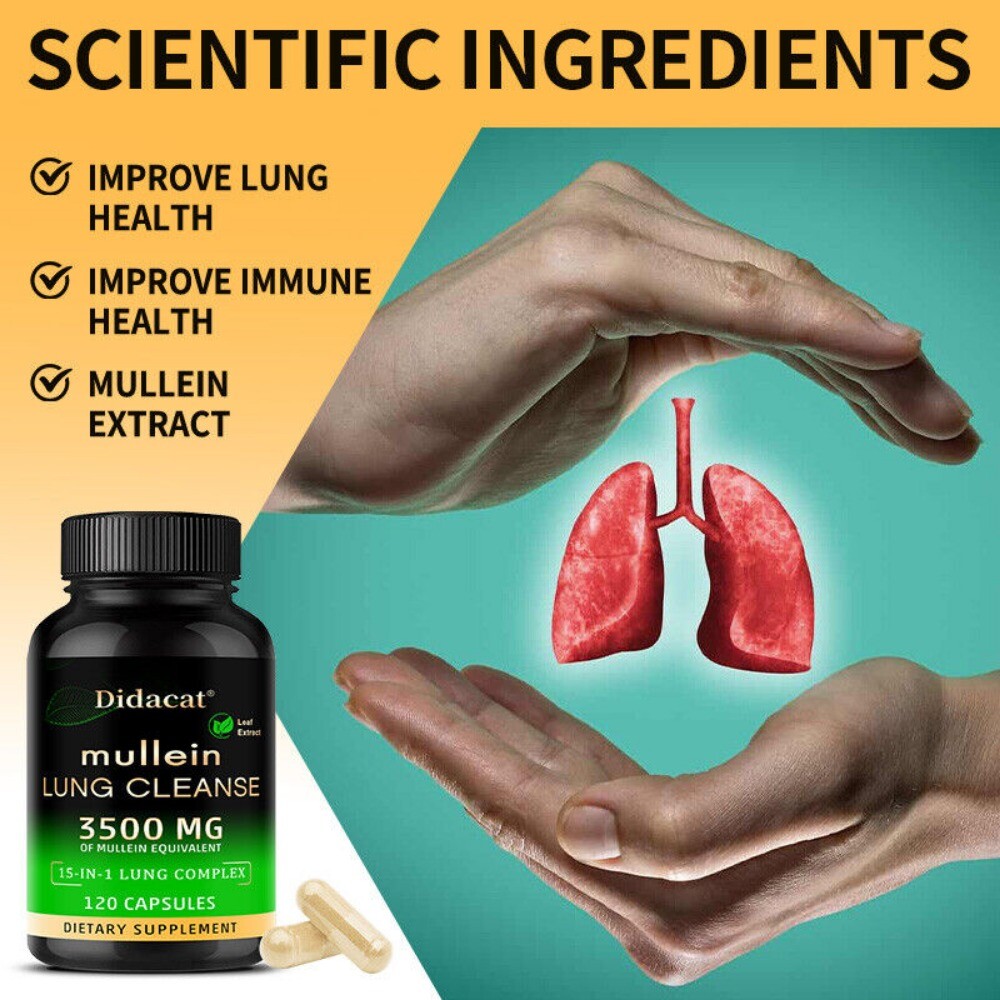 15 In 1 Complex Mullein Extract Supplement Lungs Detox Cleanse 120 Capsules US