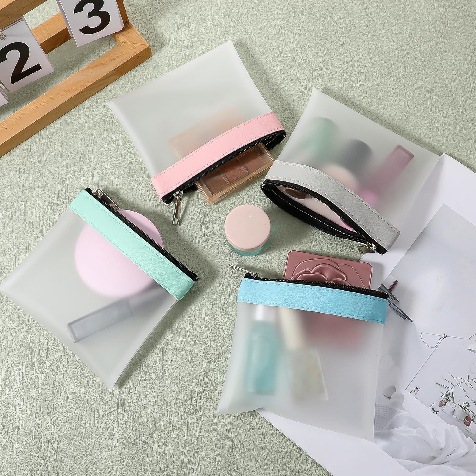 Dplolng 4 Pcs Clear Makeup Bag, 4.9×4.5 Inch Waterproof Zipper Multicolor