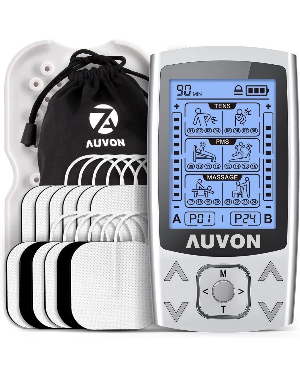 AUVON Dual Channel TENS EMS Unit 24 Modes Muscle Stimulator for Pain Relief, Rec