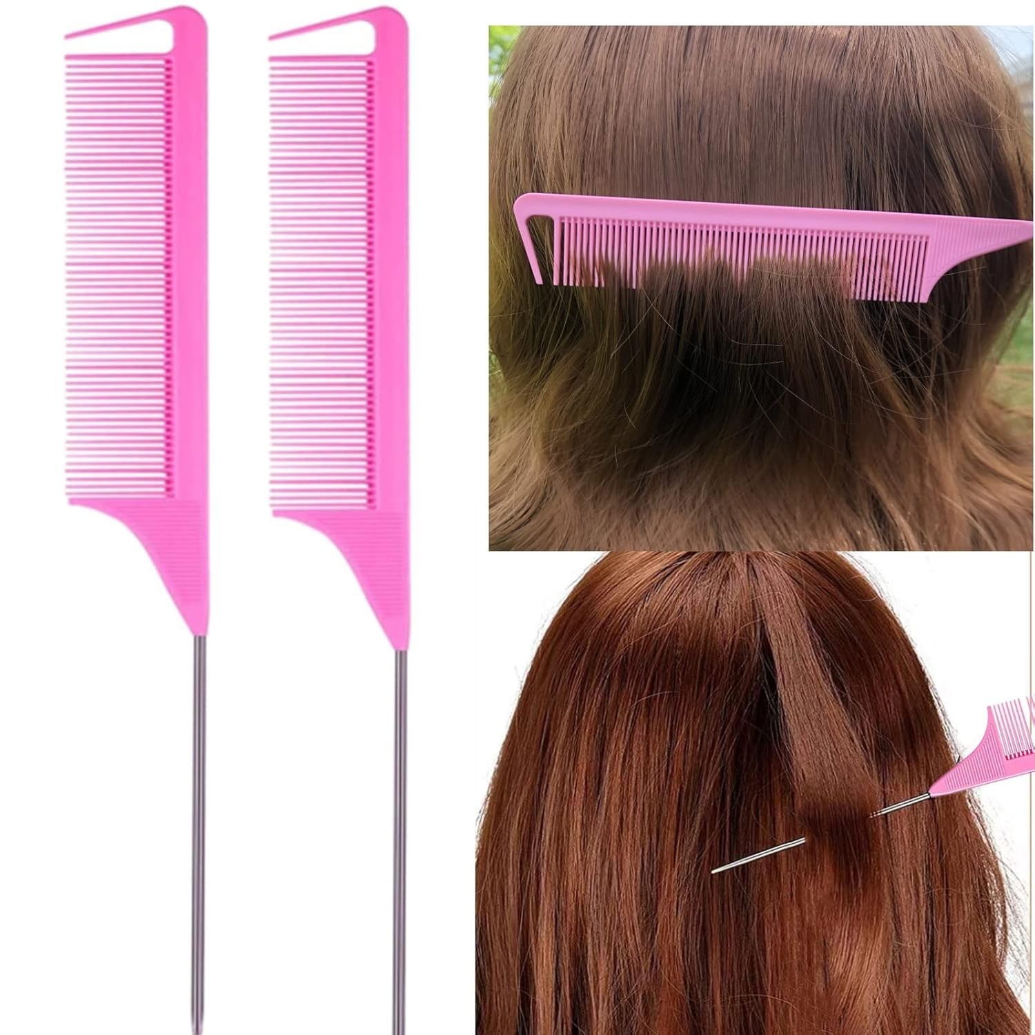 8Pcs Hair Brushes Set with 4Pcs Topsy Hair Tail Tools 1Pcs Bristle Teasing Ha