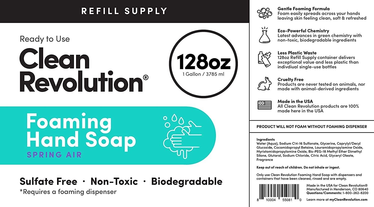 Moisturizing Foaming Hand Soap Refill with Essential Oils, Sulfate-Free, 128oz