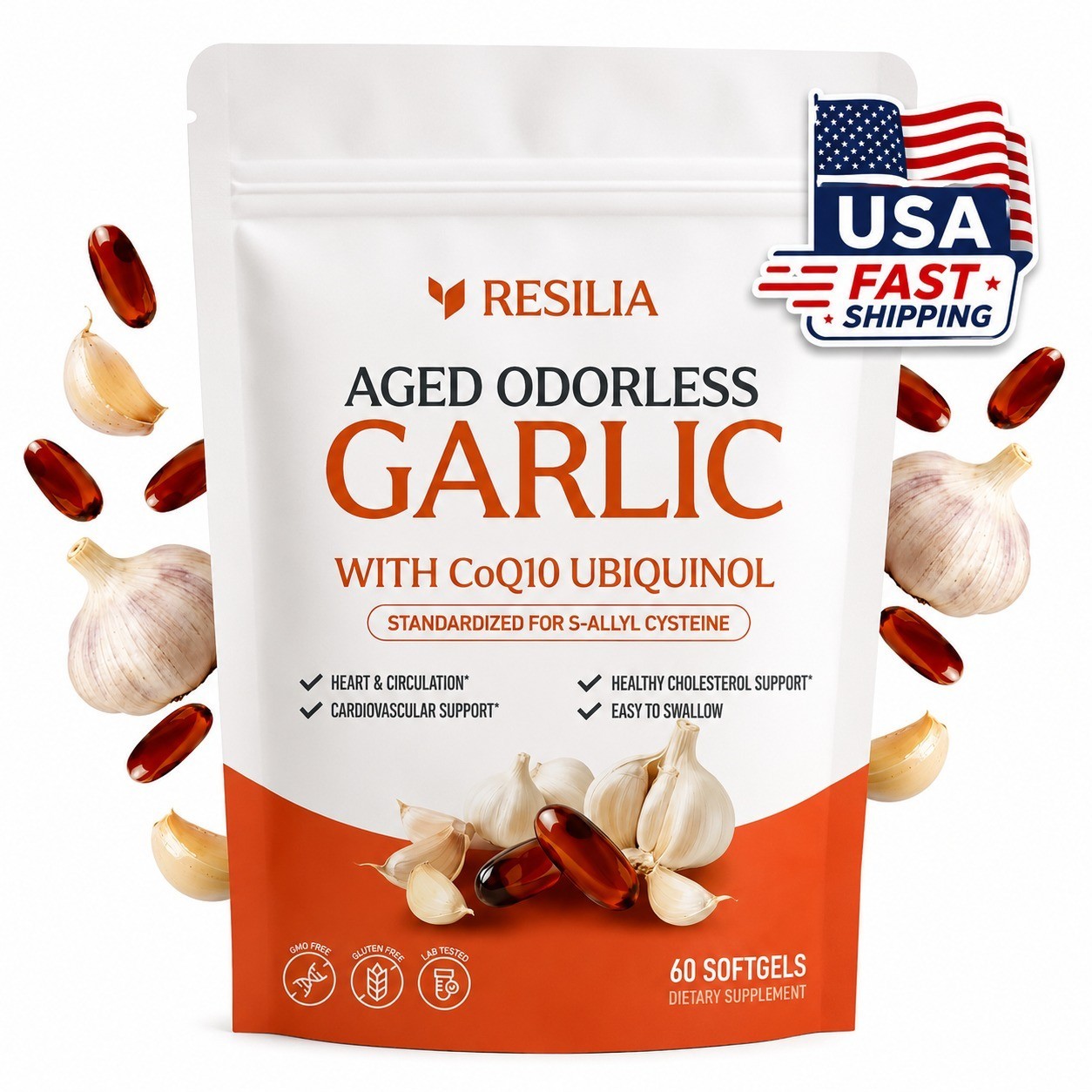 Resilia Aged Garlic Extract 600mg 60 Softgels New Sealed USA Fast Shipping