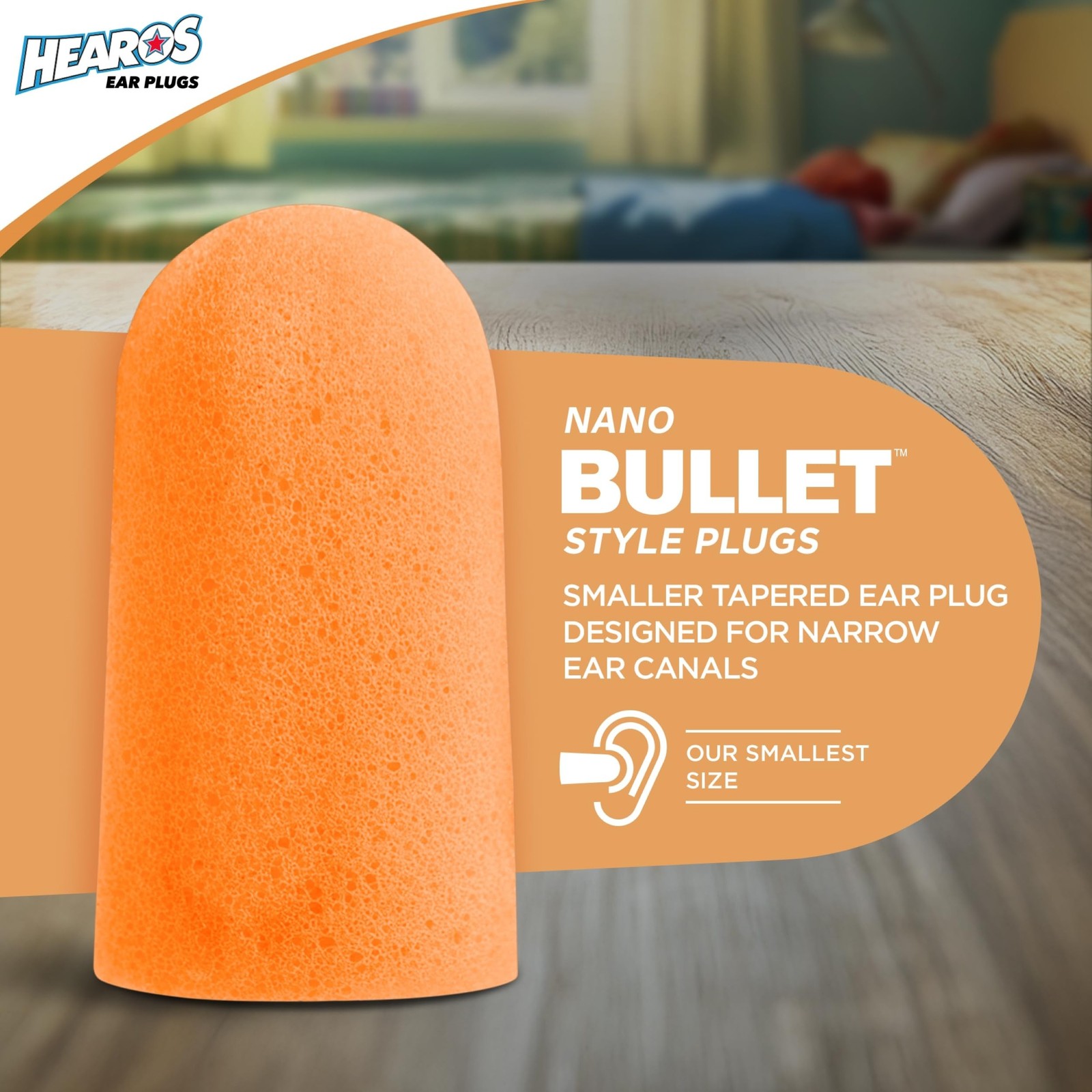 Hearos Nanos Extra Small Ear Plugs, NRR 28, 12 Pair, Orange (5890)