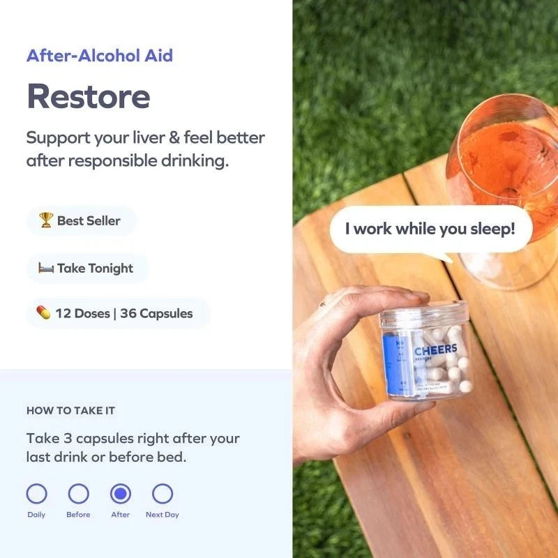Cheers Restore | Supplement with DHM + L-Cysteine | Feel Better after DrinkingUS