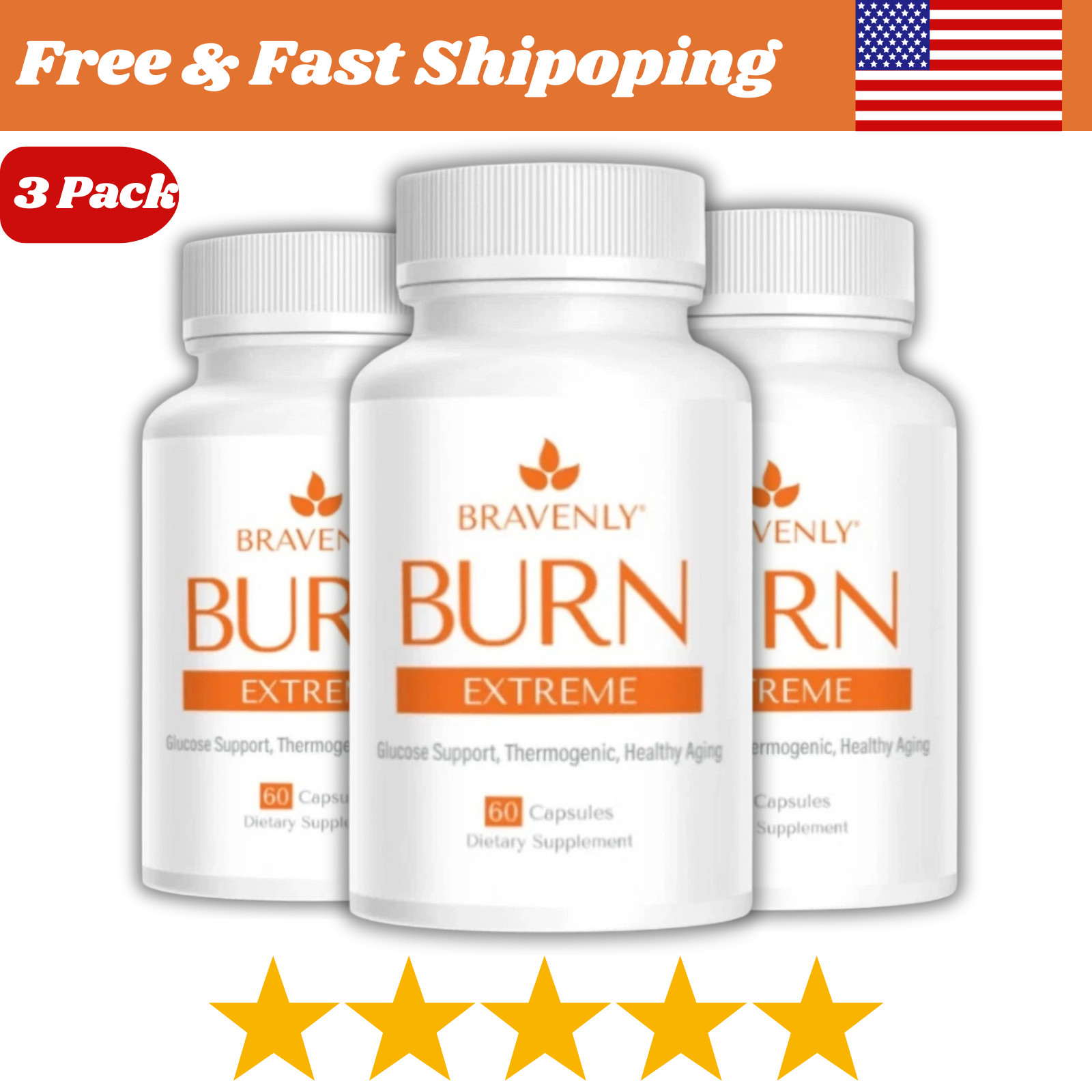 3 Pack Bravenly Burn Extreme 60 capsules Free Shipping USA