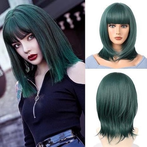 Women Multi Colored Shoulder Length Straight Bob Daily Party Synthetic Full Wig