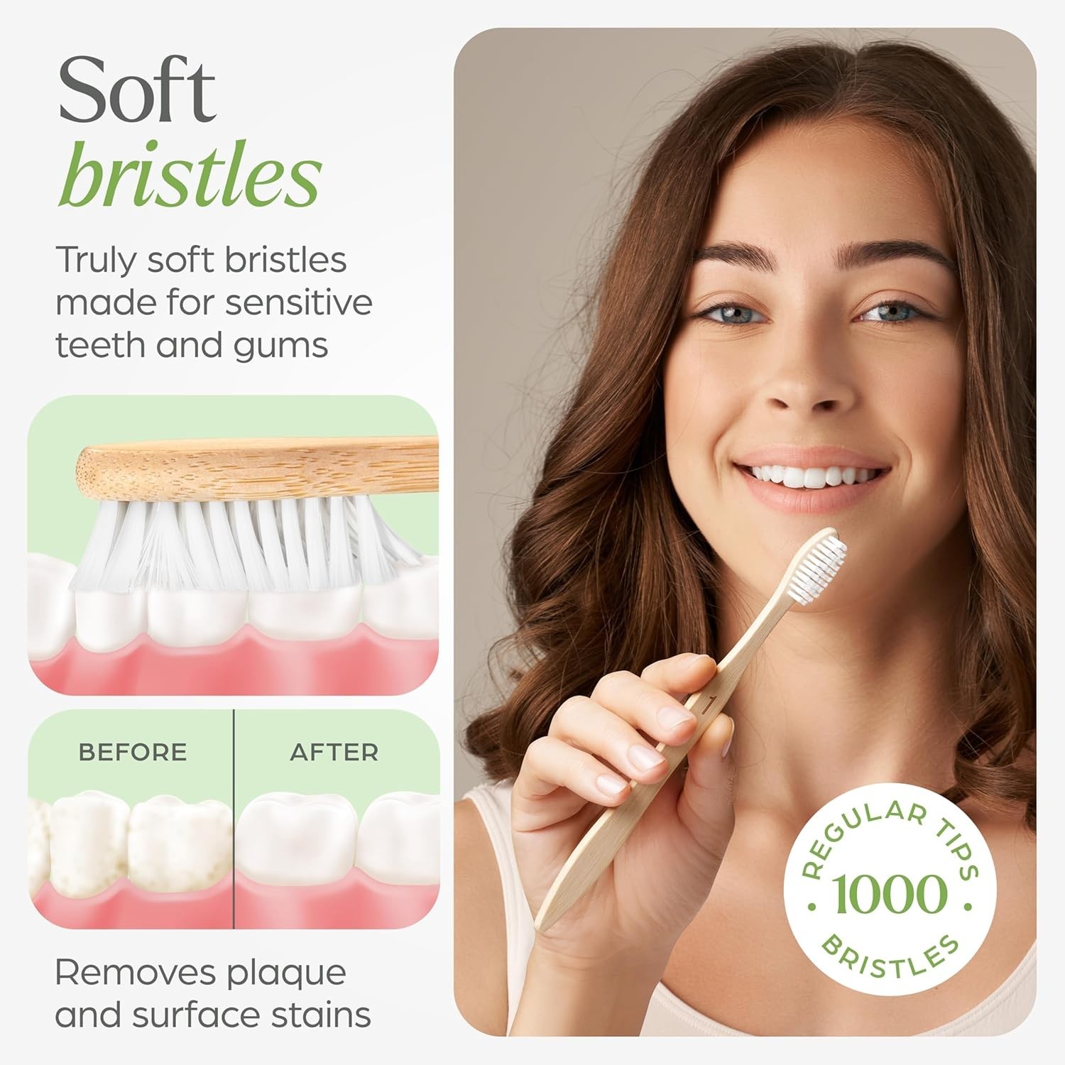 Bamboo Toothbrushes Eco-Friendly Soft Bristles 10 Pack Natural Wooden Toothbrush