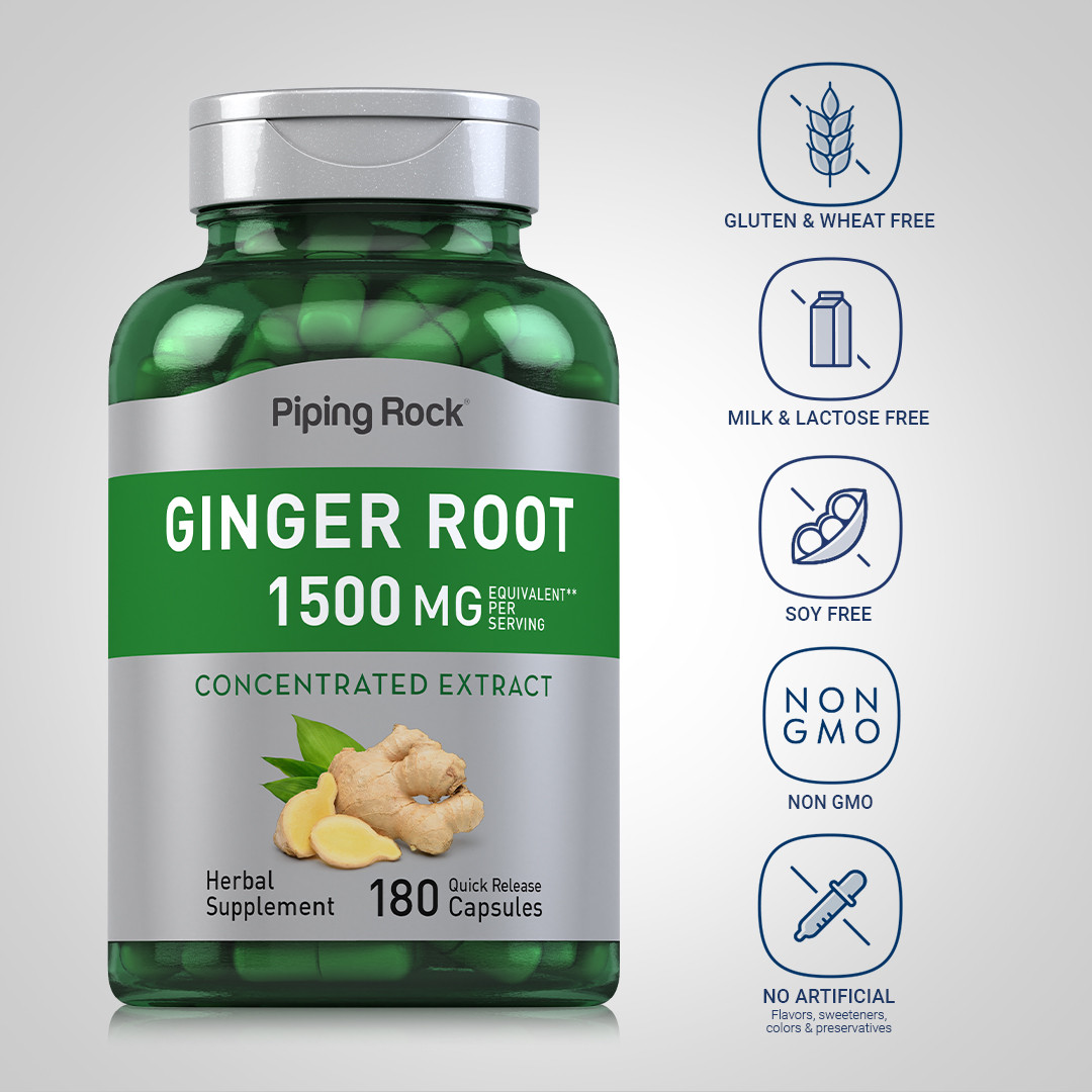 Ginger Root Capsules | 1500 mg | 180 Count | Non-GMO | by Piping Rock