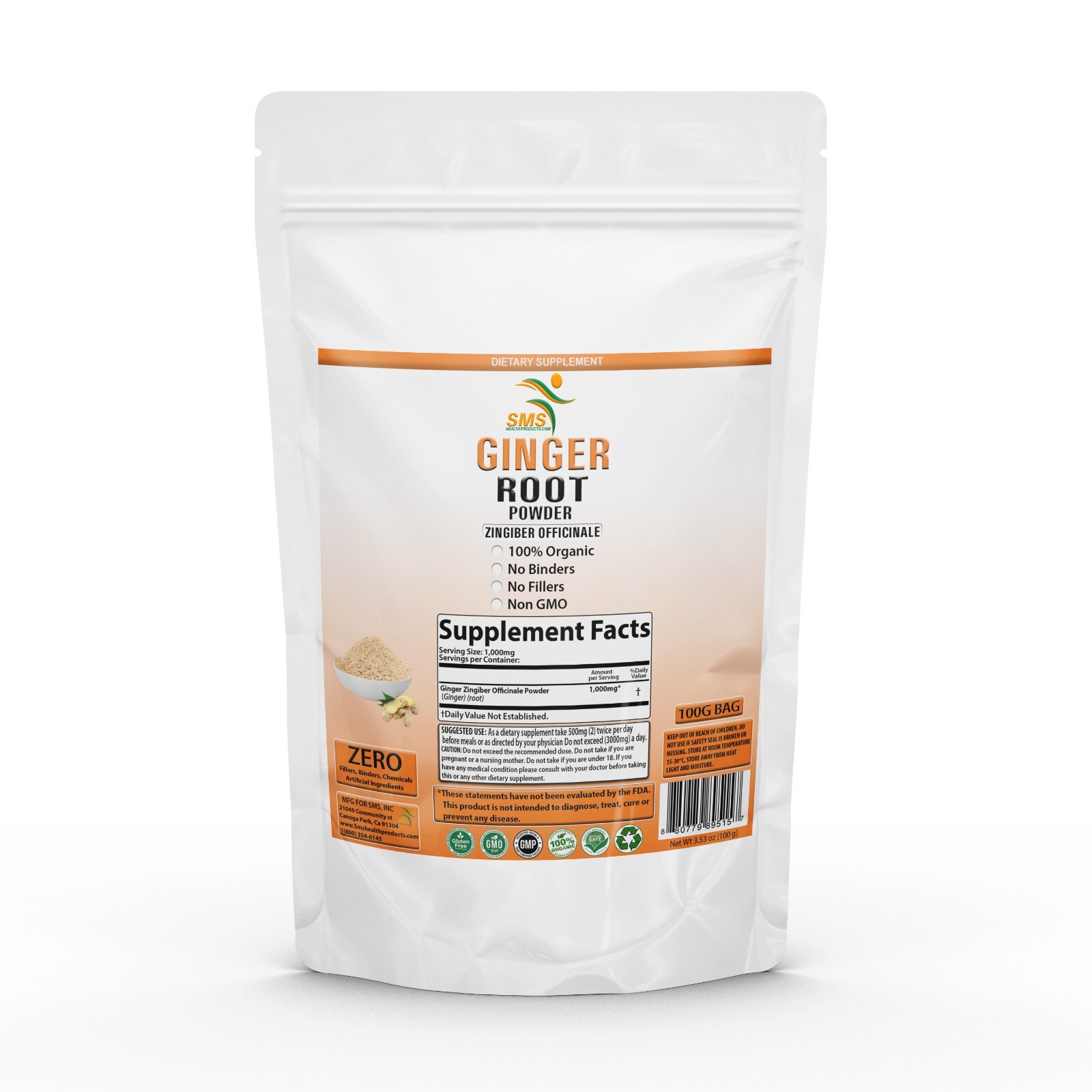 Organic Fresh Ginger Root Extract Boost Vitality Healthy Digestion 100g Powder