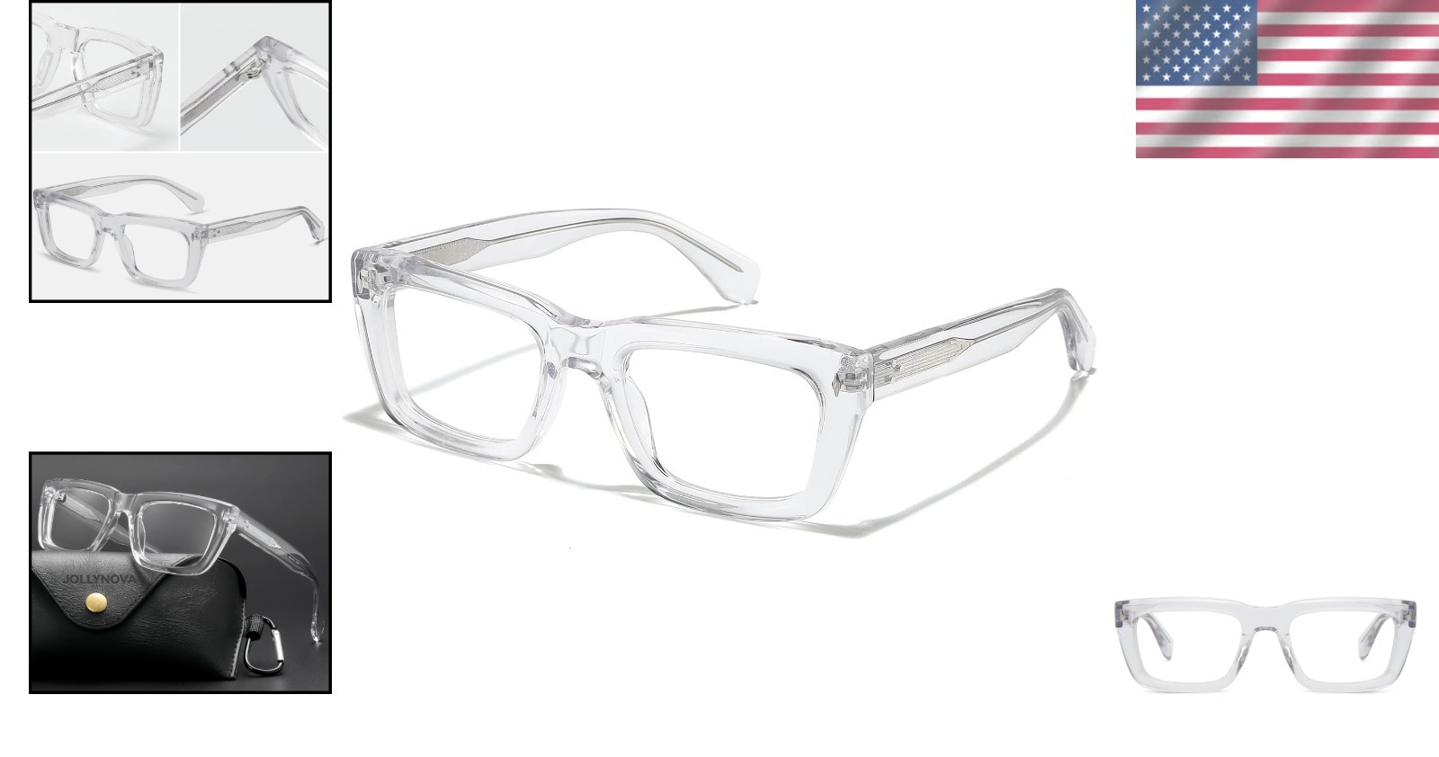 Sutton Retro Rectangle Clear Acetate Eyeglass Frames for Unisex Adults 53-21-148