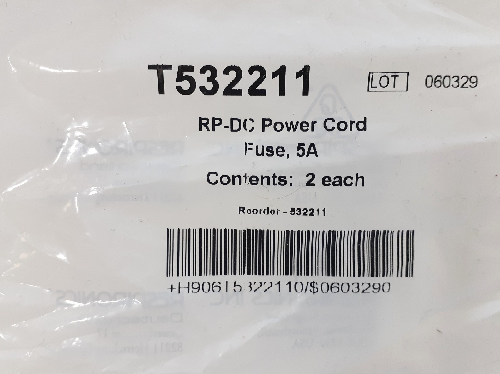 Genuine Respironics DC Cord Replacement 5A Fuses T532211 2 pack Sealed NEW