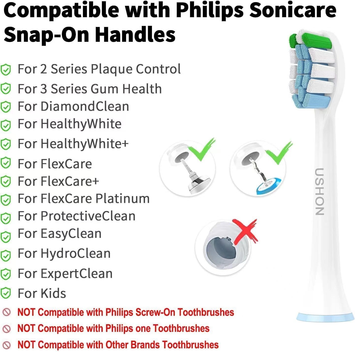 Replacement Toothbrush Heads Compatible with Phillips Sonicare Snap-on 4 Pack