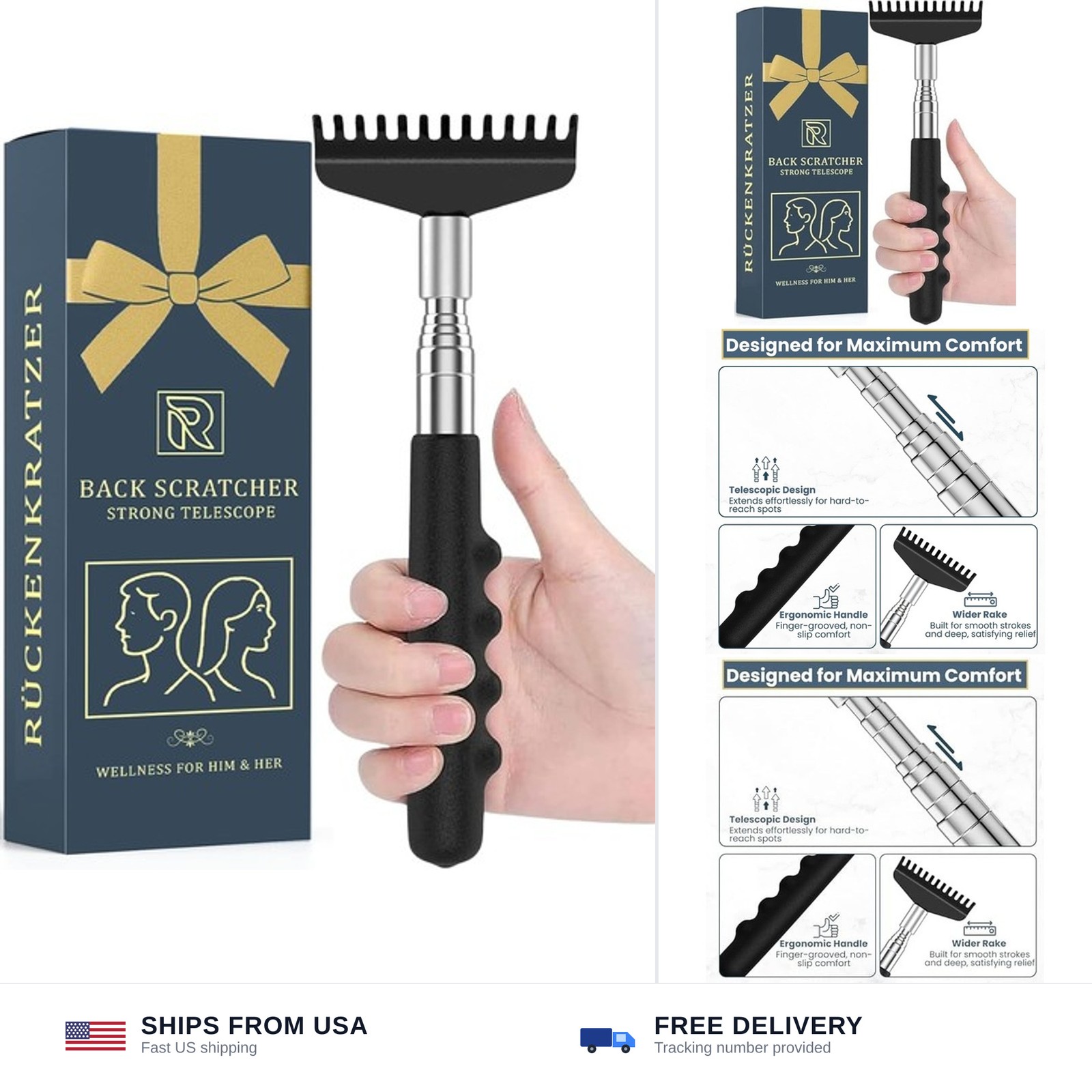 Robust Telescoping Back Scratcher for Instant Itch Relief, Extra Wide Head, S…