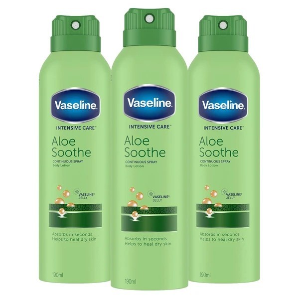 3 Vaseline Intensive Care ALOE SOOTHE Spray Moisturizer Non-Greasy 190 ml Each