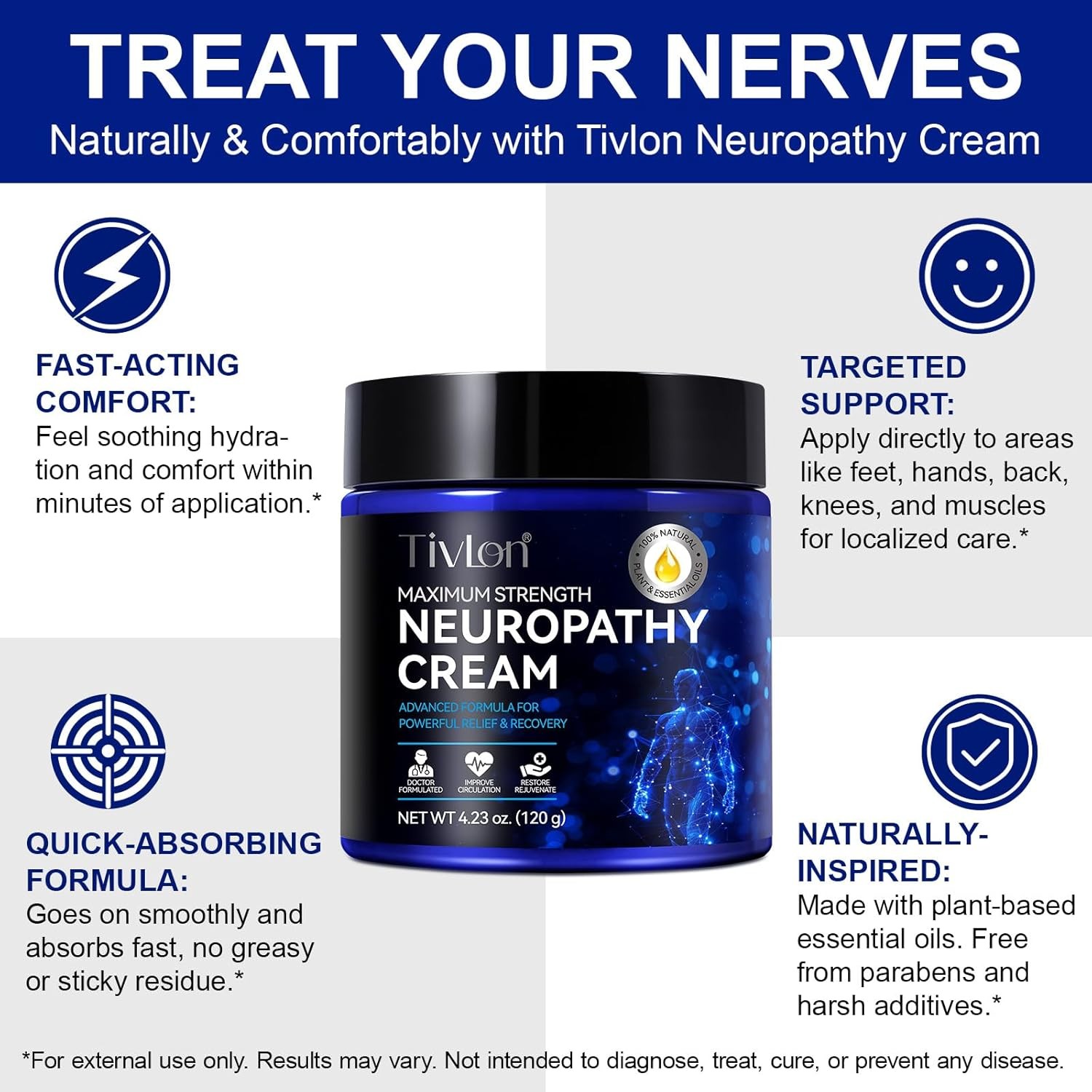 Neuropathy Nerve Care Cream – Fast-Acting Cooling Relief for Feet & Hands 4.23oz