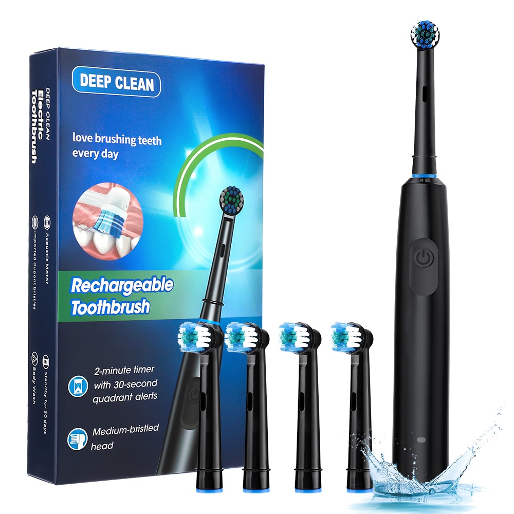 Pro Rotating Electric Toothbrush Rechargeable With 4 Brush Heads 5 Modes Timer