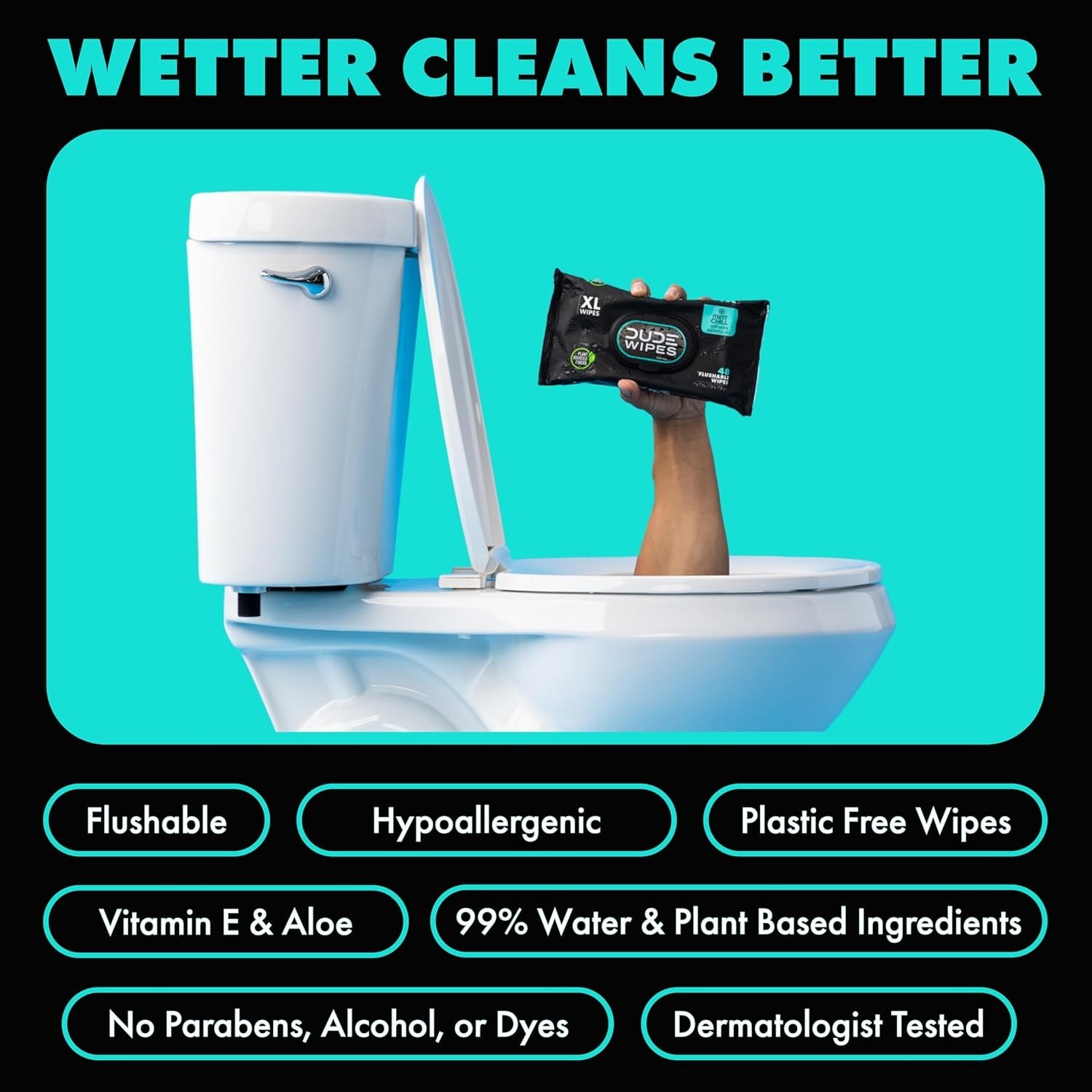 DUDE Wipes Mint Chill Flushable Wipes – Extra-Large Adult Wet Wipes – 3 Pack (14