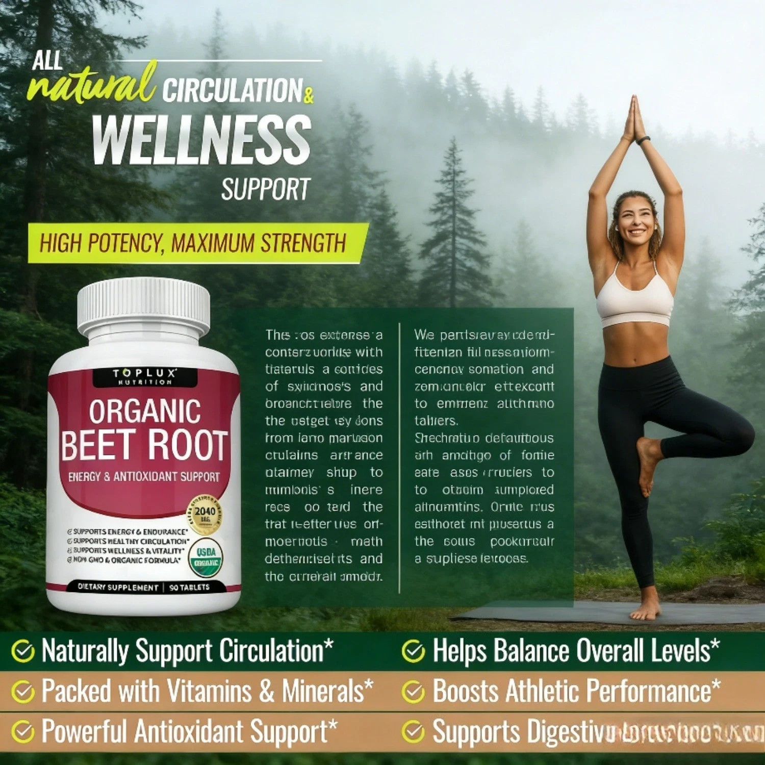 Toplux Organic Beet Root 2040mg.Nitric Oxide Booster Tablets