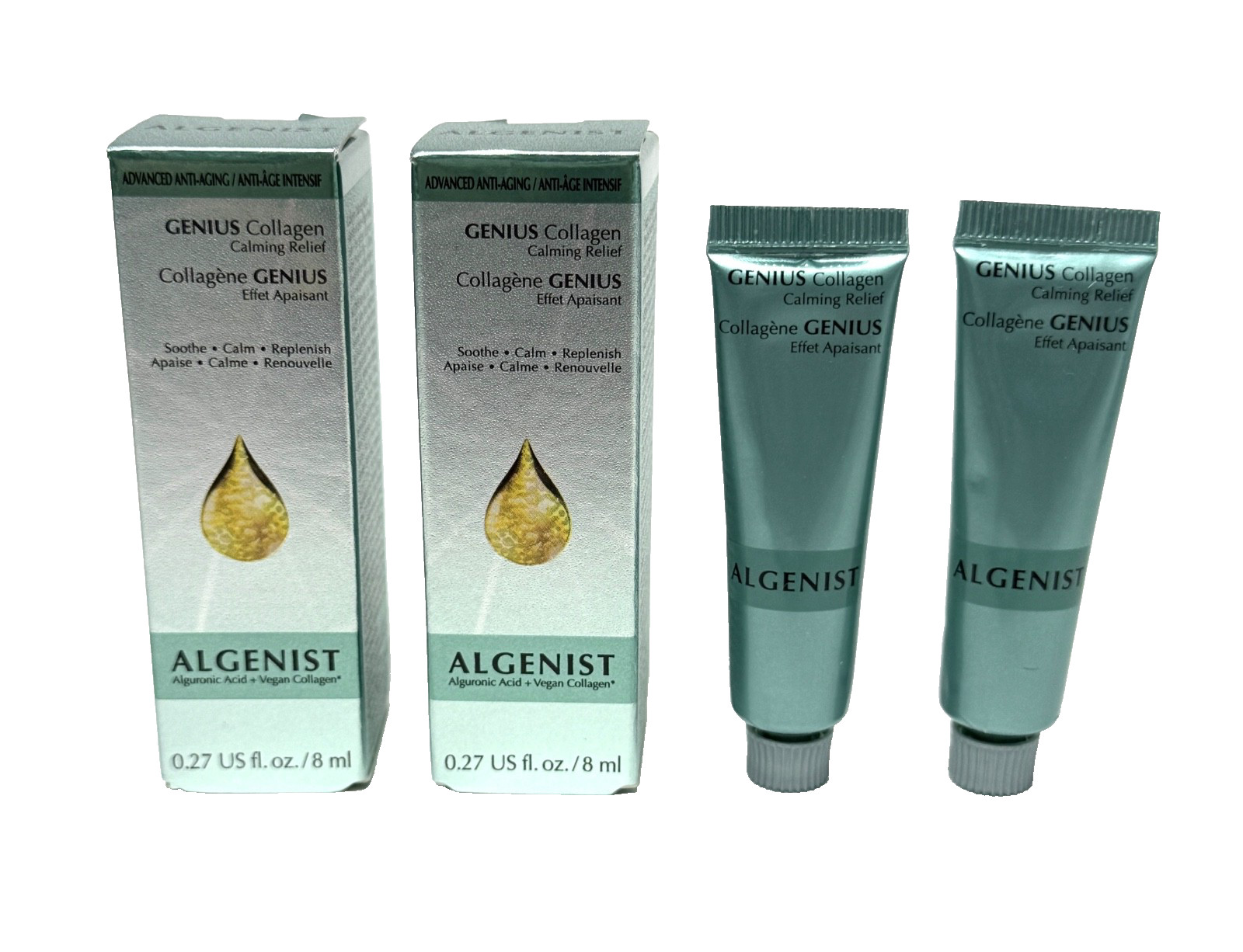 ALGENIST Genius COLLAGEN Calming Relief LOT 2 x .27 OzTravel NEW wBOX FREE SHIP